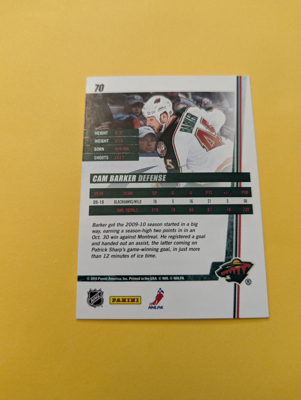 Cam Barker Signed Minnesota Wild Card