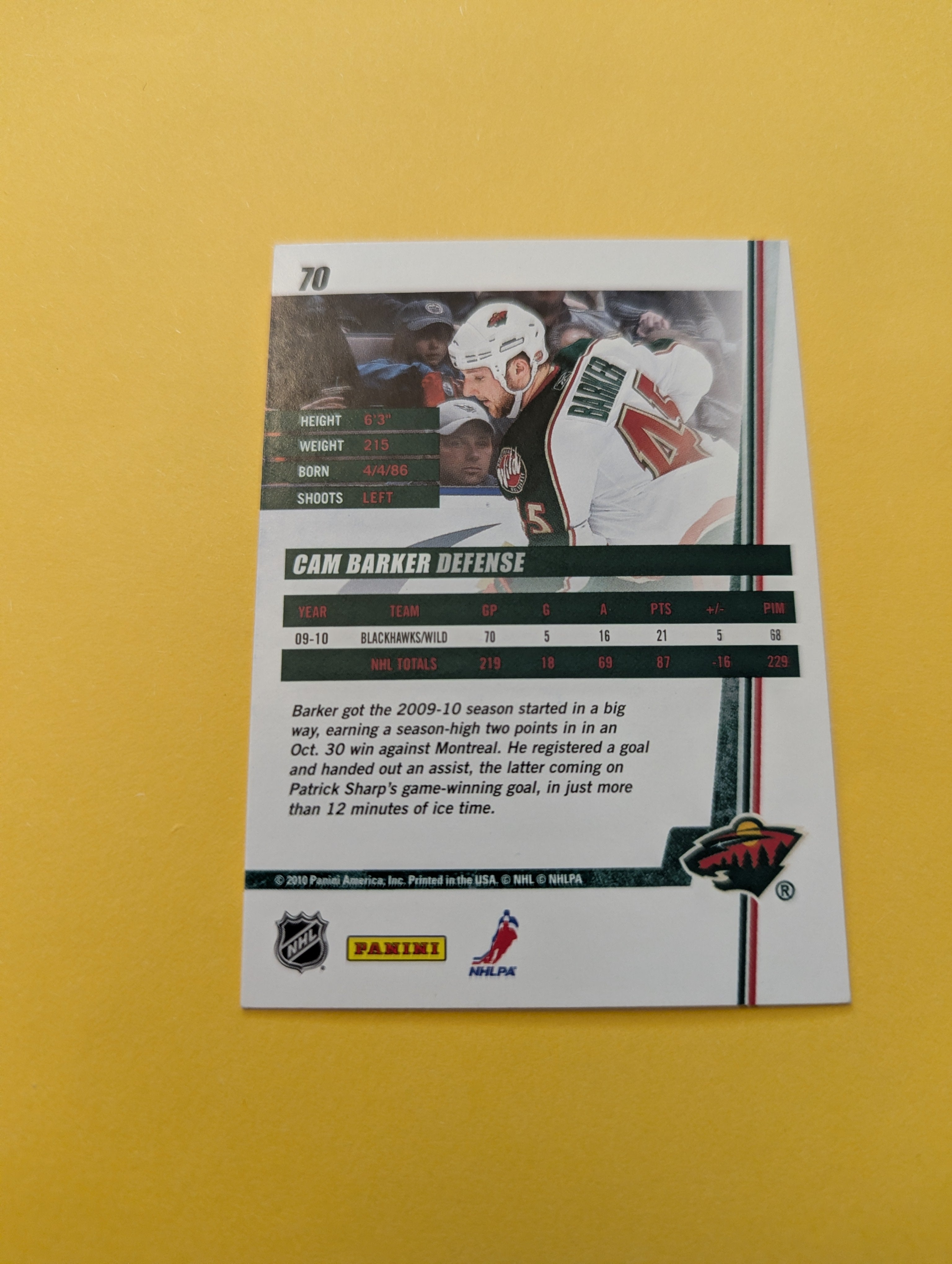 Cam Barker Signed Minnesota Wild Card