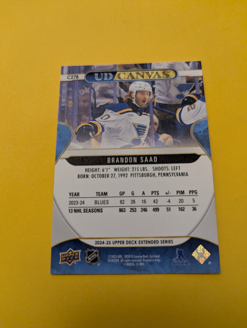 Brandon Saad 24-25 Upper Deck UD Canvas Card