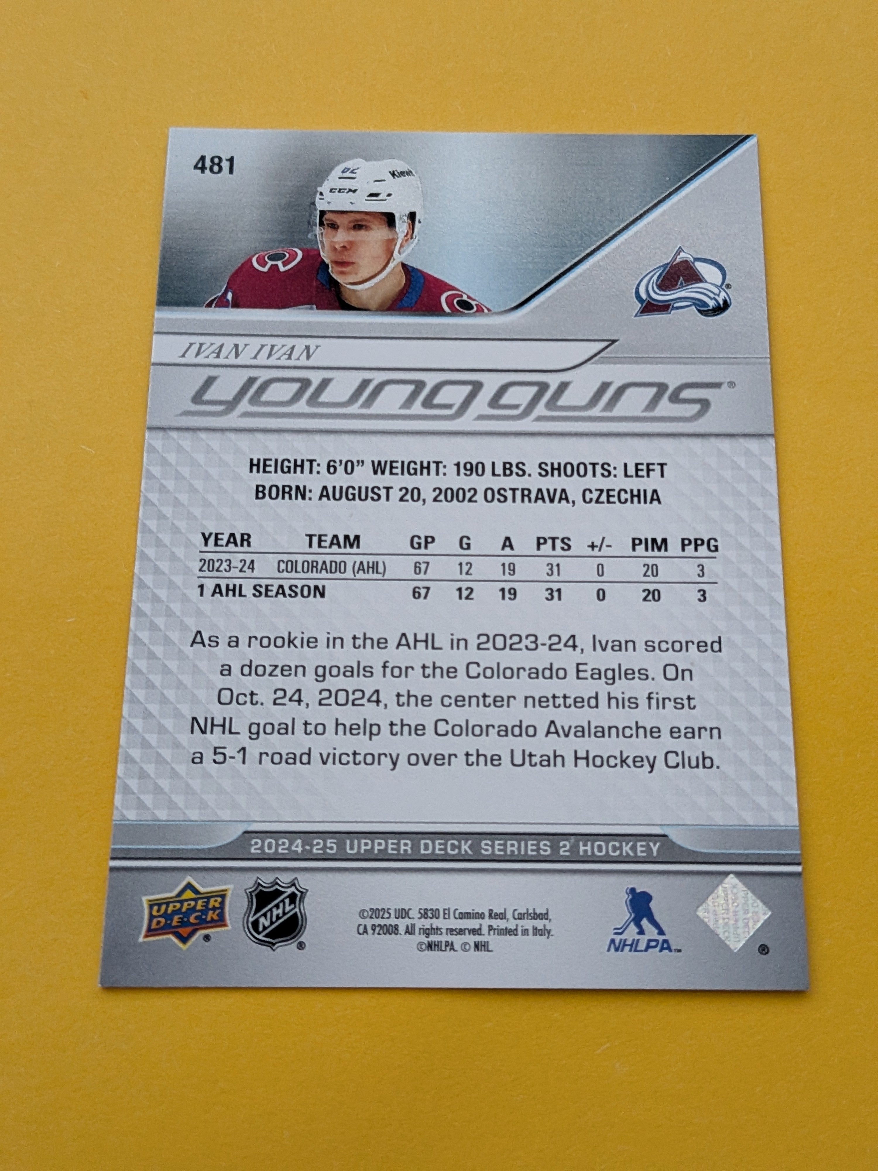 Ivan Ivan 24-25 Upper Deck Young Guns Rookie Card