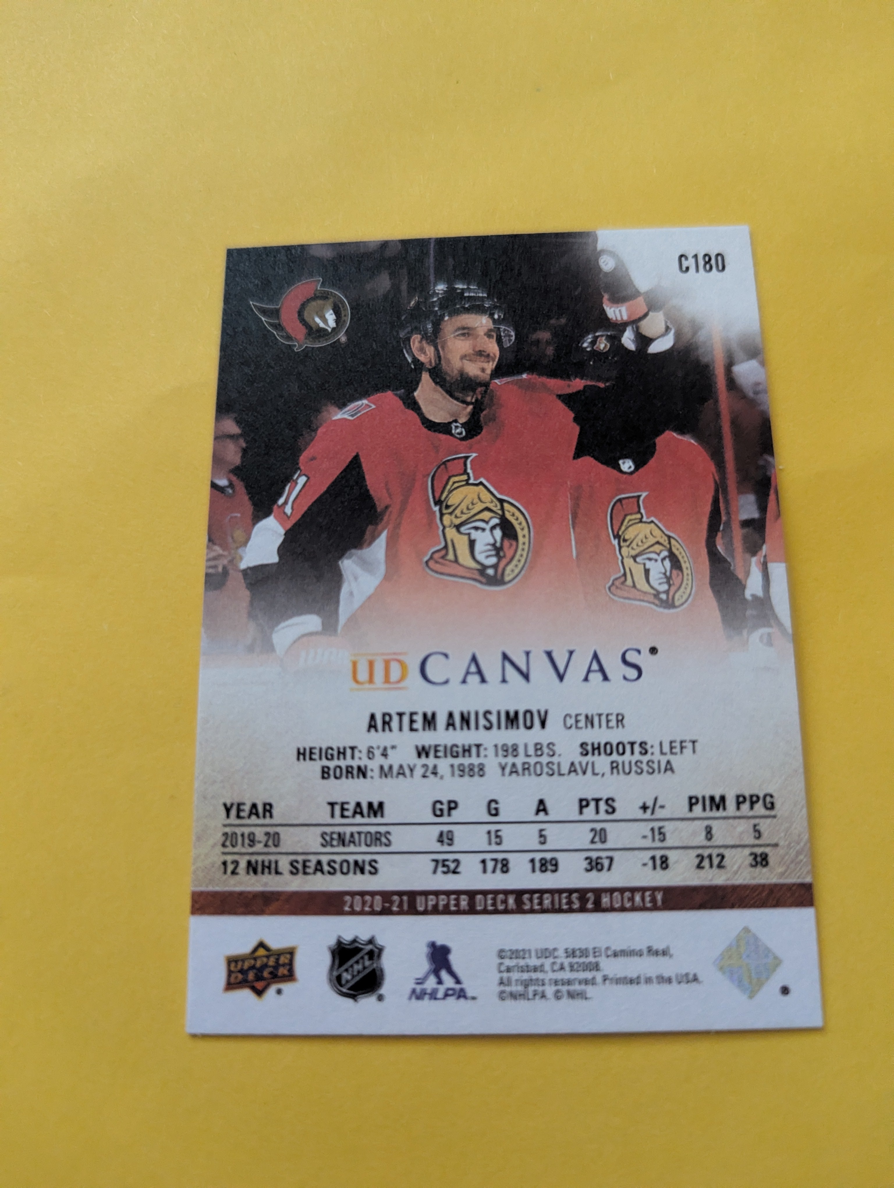 Artem Anisimov 20-21 Upper Deck UD Canvas Card