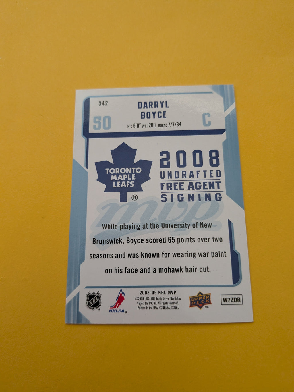 Darryl Boyce Signed Toronto Maple Leafs Rookie Card B