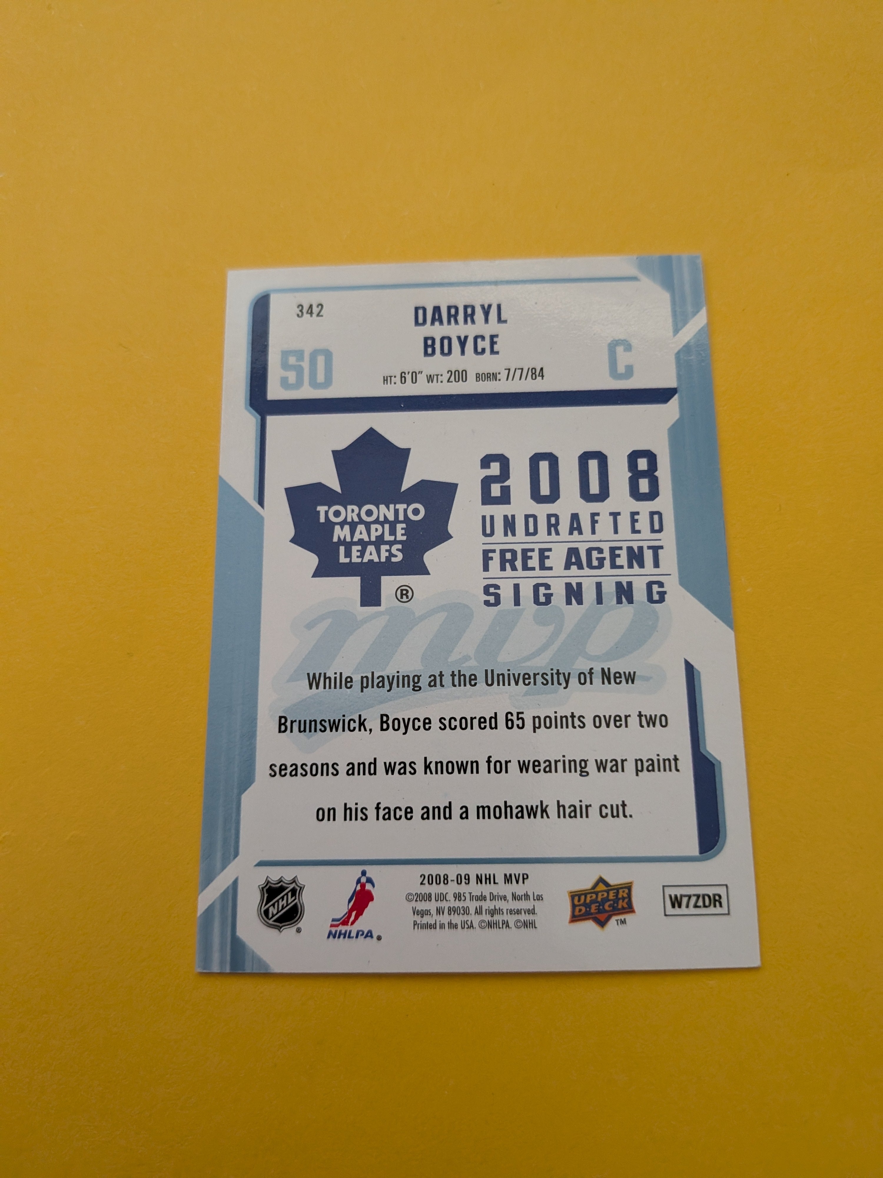Darryl Boyce Signed Toronto Maple Leafs Rookie Card B