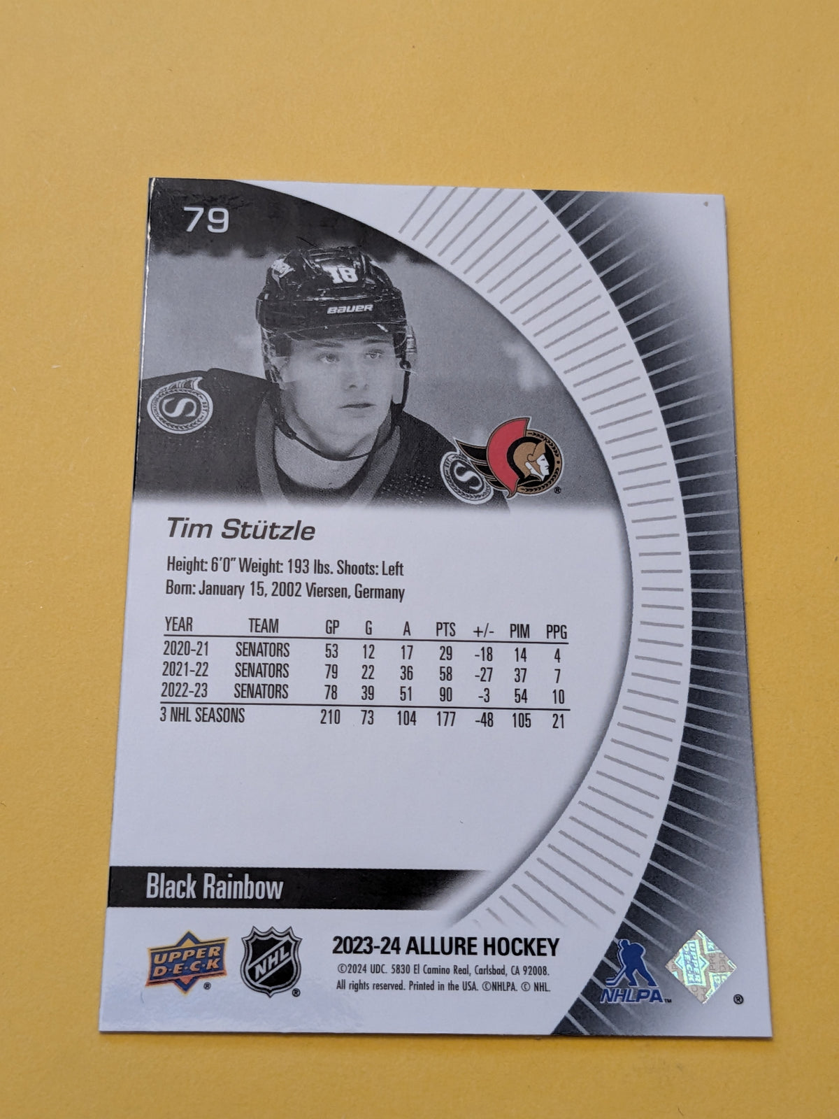 Tim Stutzle 23-24 Allure Black Rainbow Card