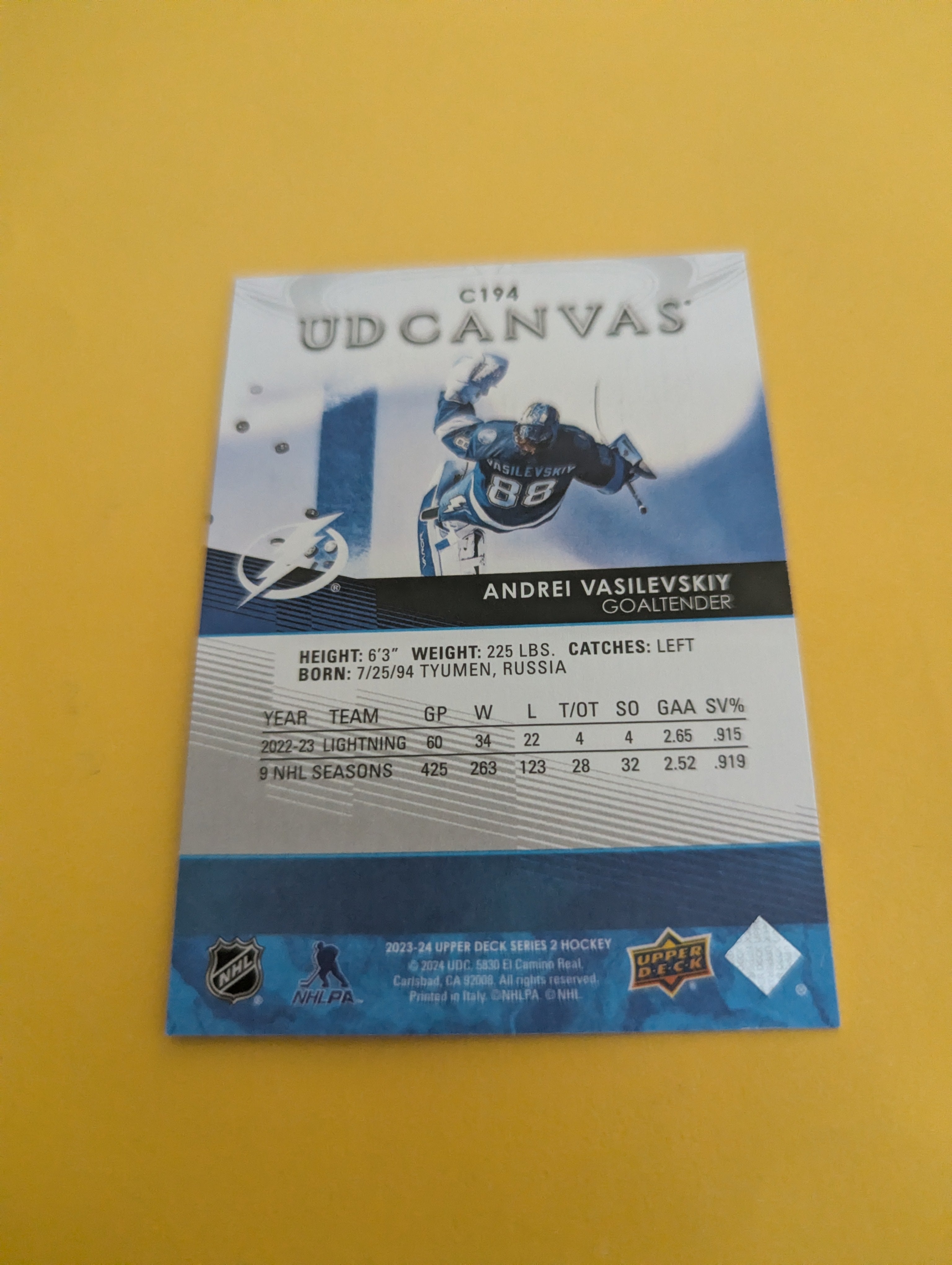 Andrei Vasilevskiy 23-24 Upper Deck UD Canvas Card
