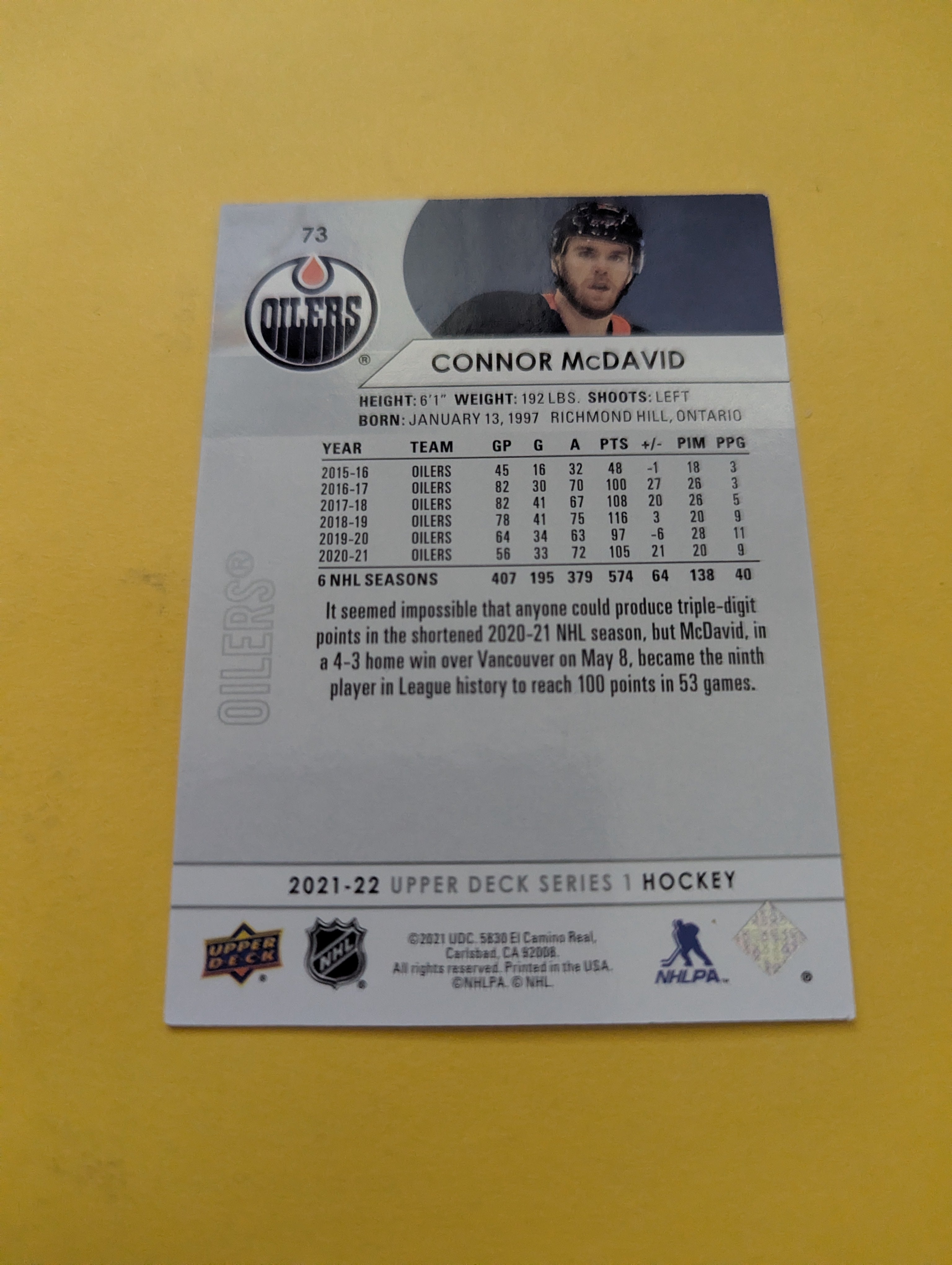 Connor McDavid 21-22 Upper Deck Card