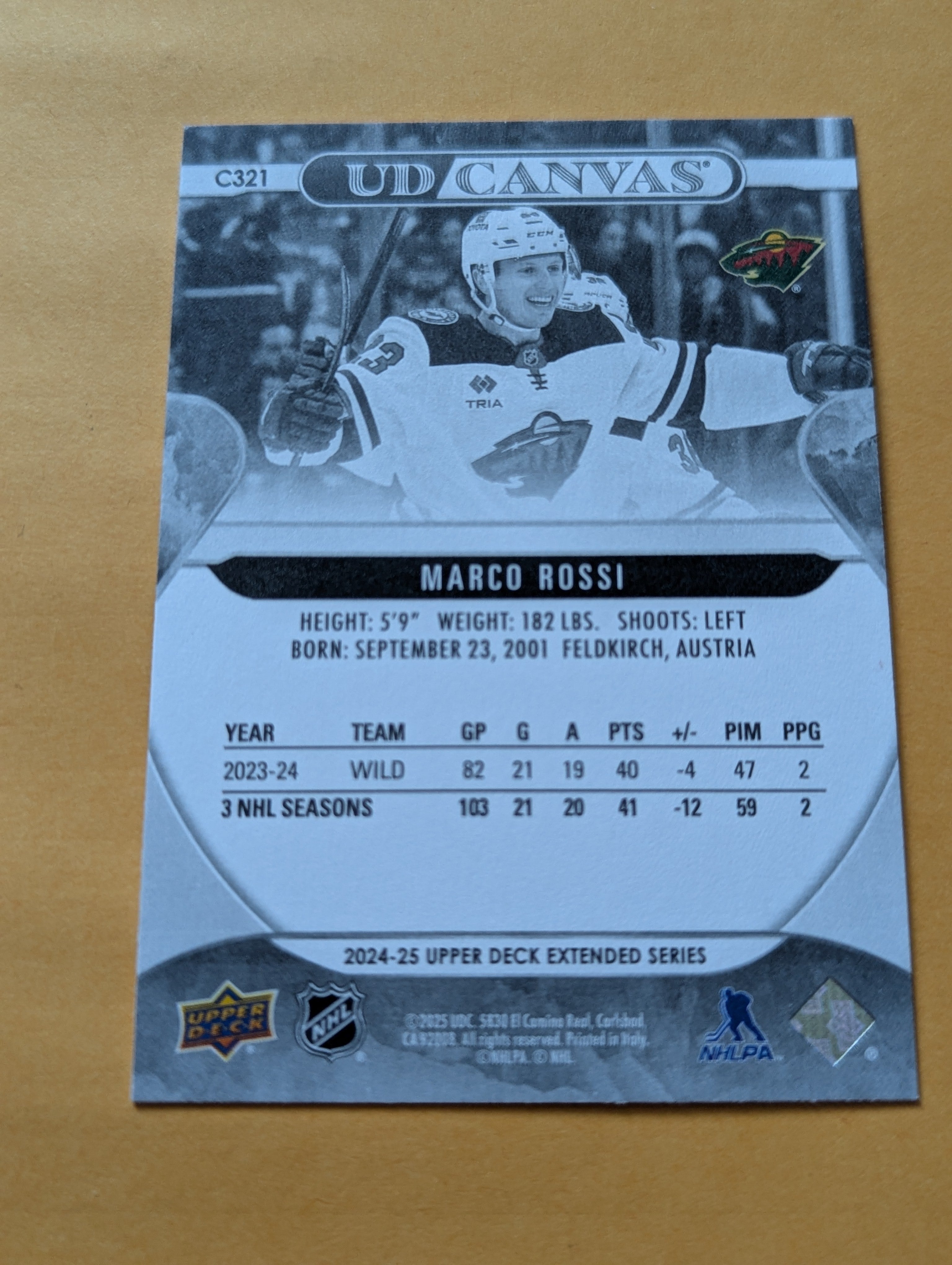 Marco Rossi Signed Minnesota Wild Card Vancouver Canucks