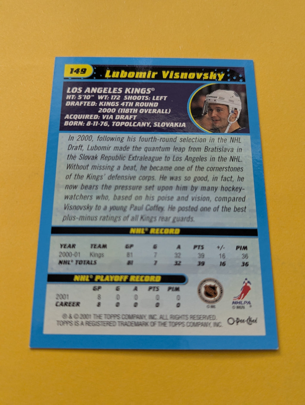Lubomir Visnovsky Signed Los Angeles Kings Card
