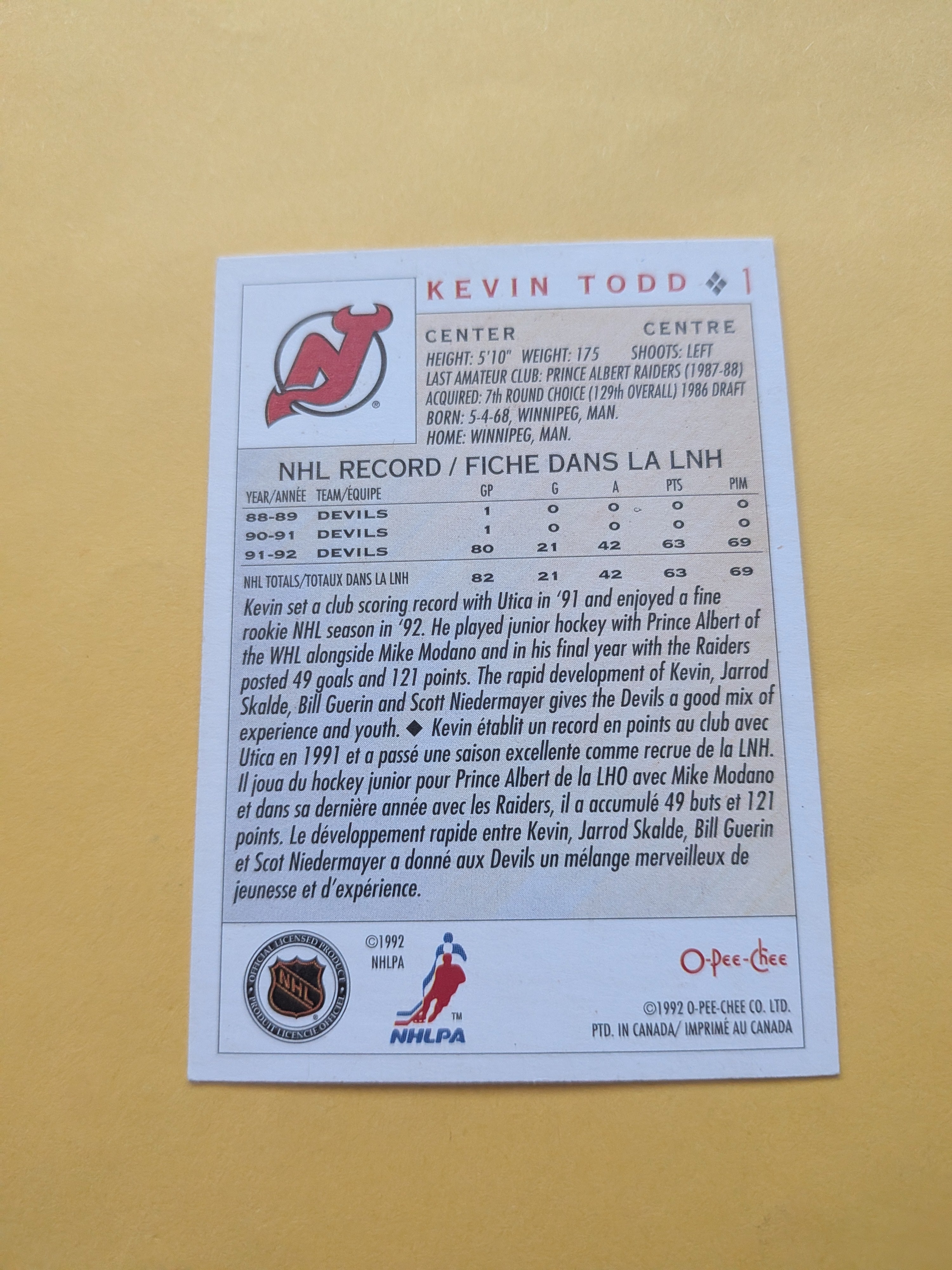 Kevin Todd Signed New Jersey Devils Card B