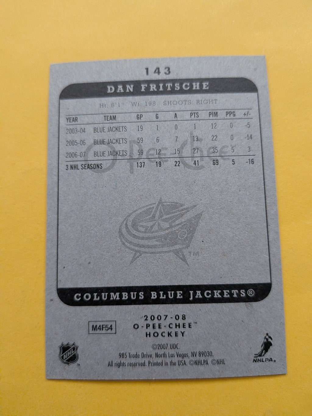 Dan Fritsche Signed Columbus Blue Jackets Card B
