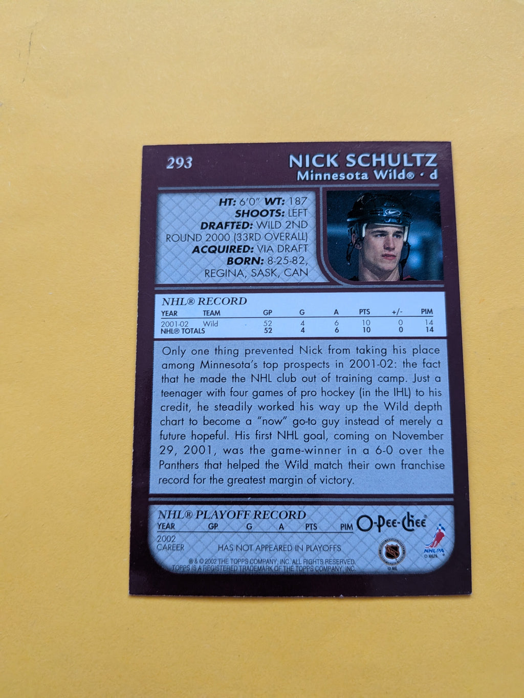 Nick Schultz Signed Minnesota Wild Card E