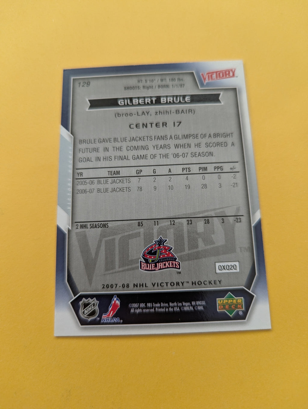 Gilbert Brule Signed Columbus Blue Jackets Card