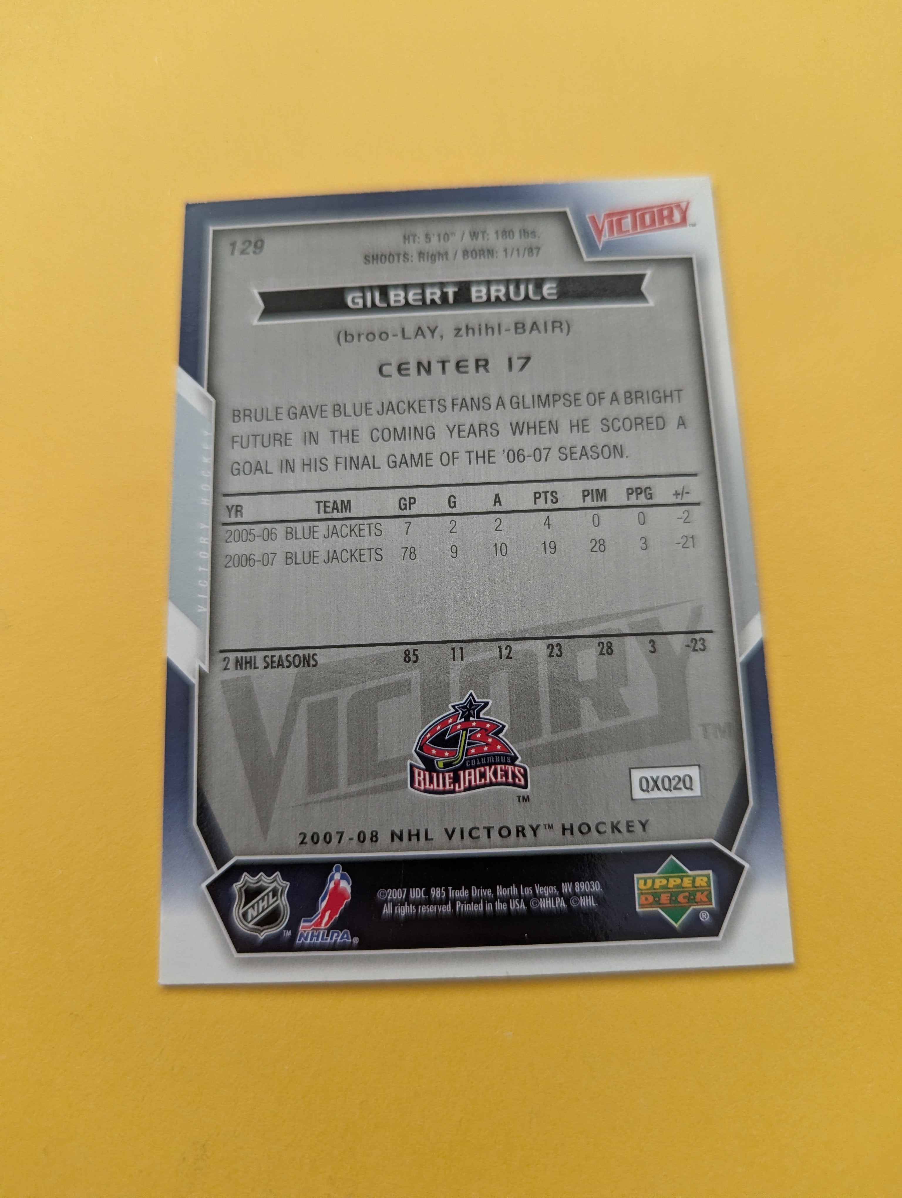 Gilbert Brule Signed Columbus Blue Jackets Card