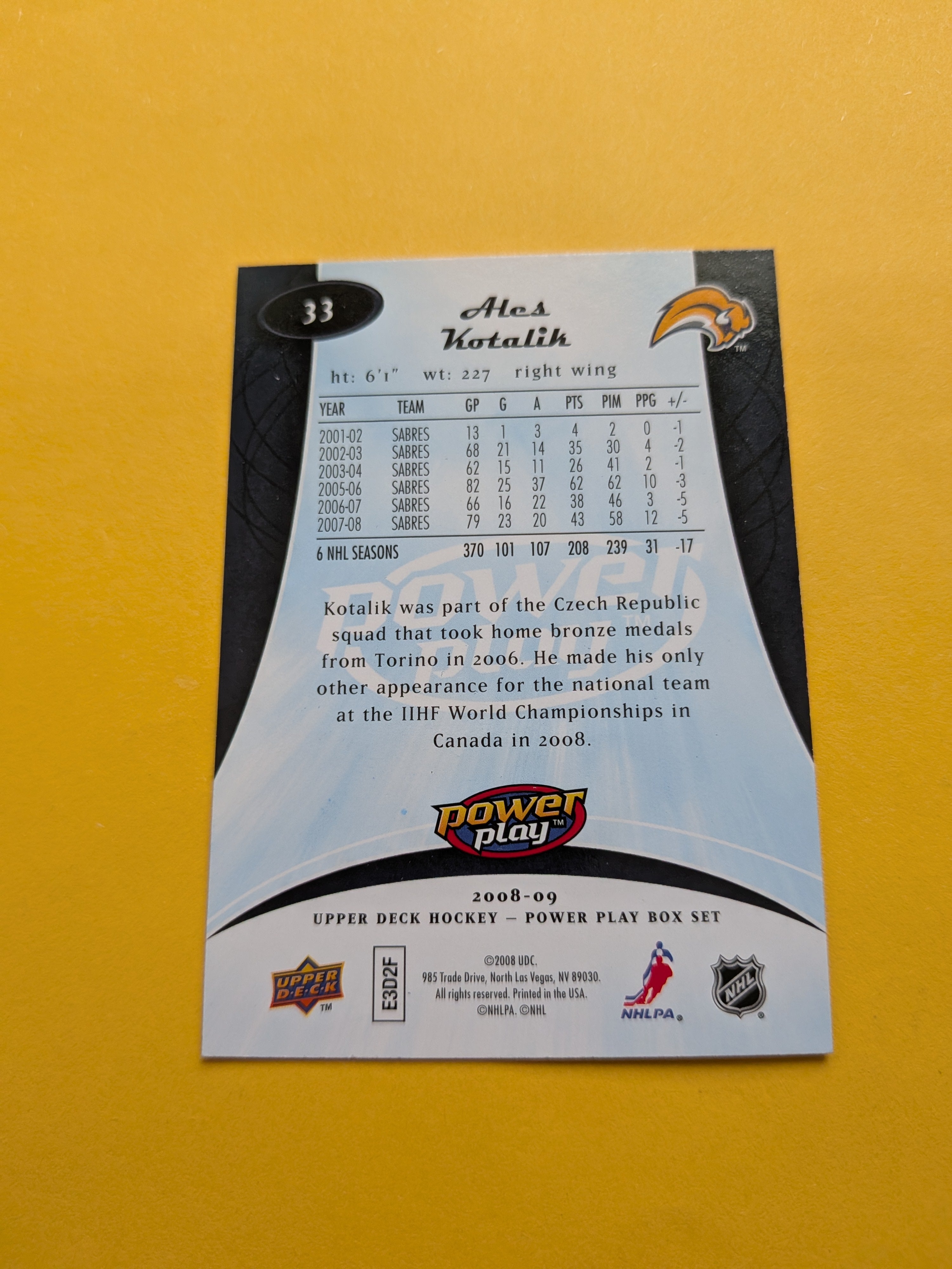 Ales Kotalik Signed Buffalo Sabres Card A