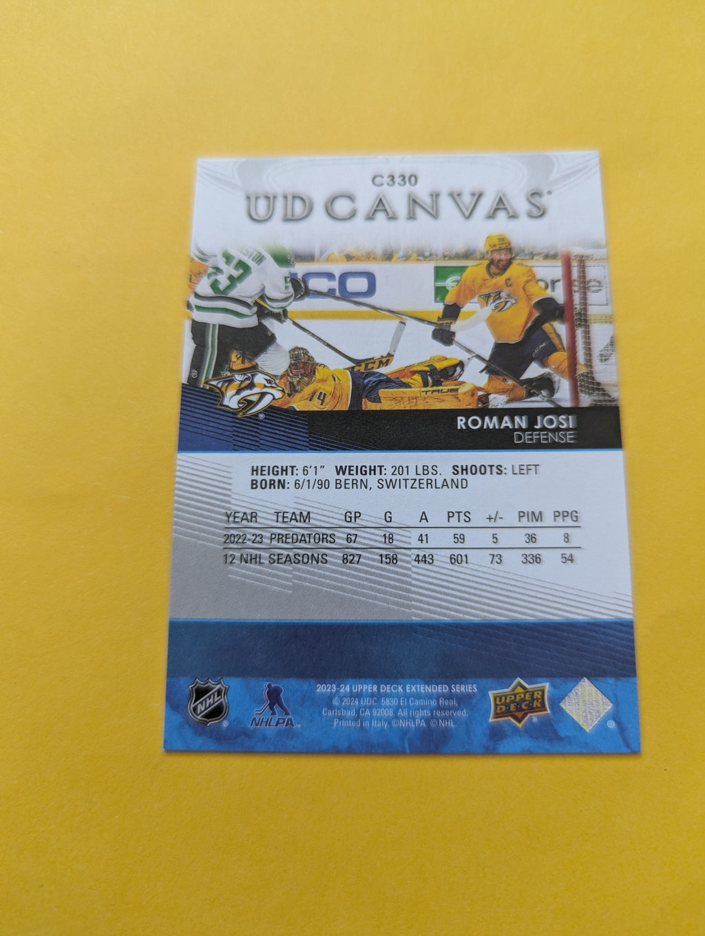 Roman Josi 23-24 Upper Deck UD Canvas Card