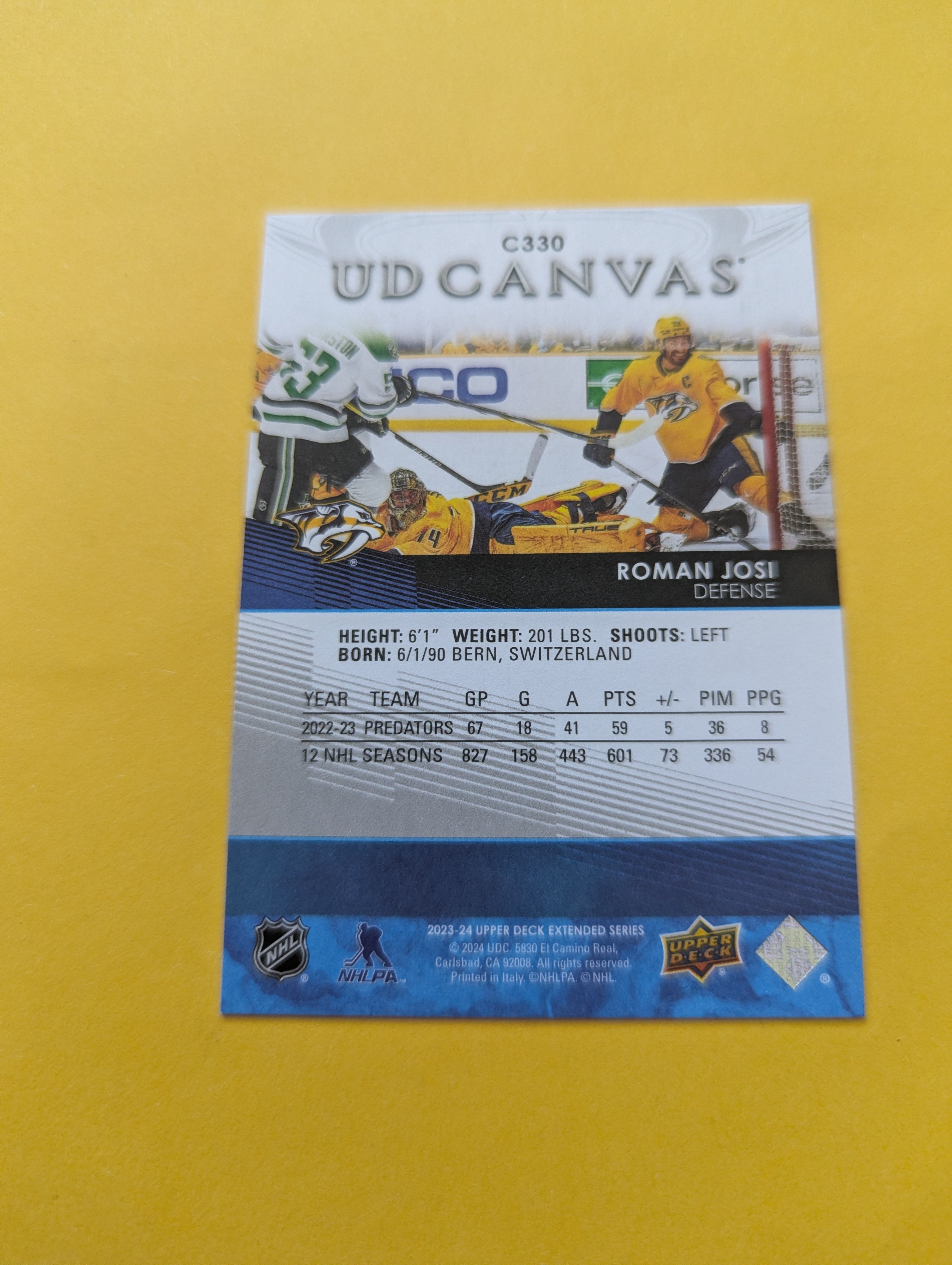 Roman Josi 23-24 Upper Deck UD Canvas Card