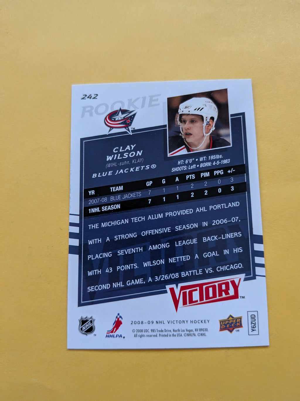 Clay Wilson Signed Columbus Blue Jackets Rookie Card B