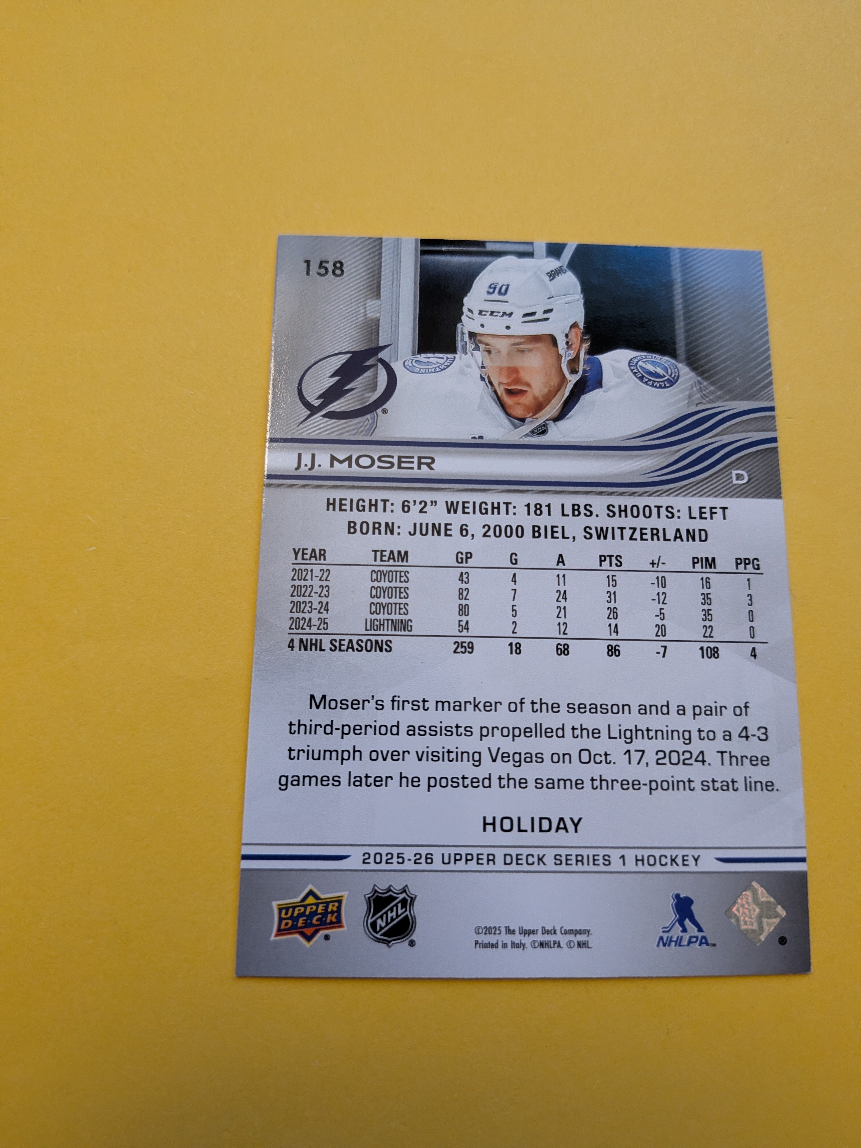 J.J. Moser 25-26 Upper Deck Green Holiday Card