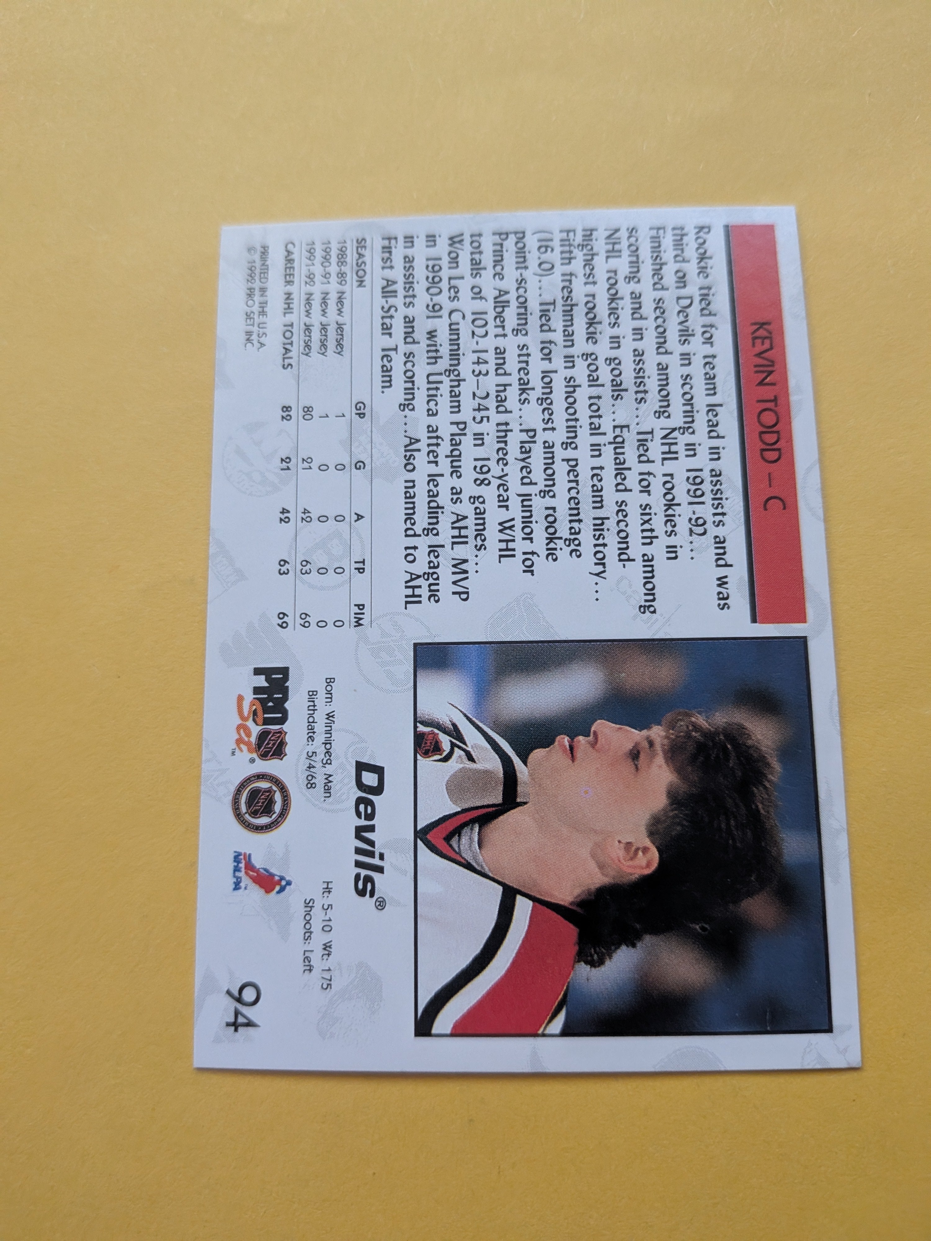 Kevin Todd Signed New Jersey Devils Card C