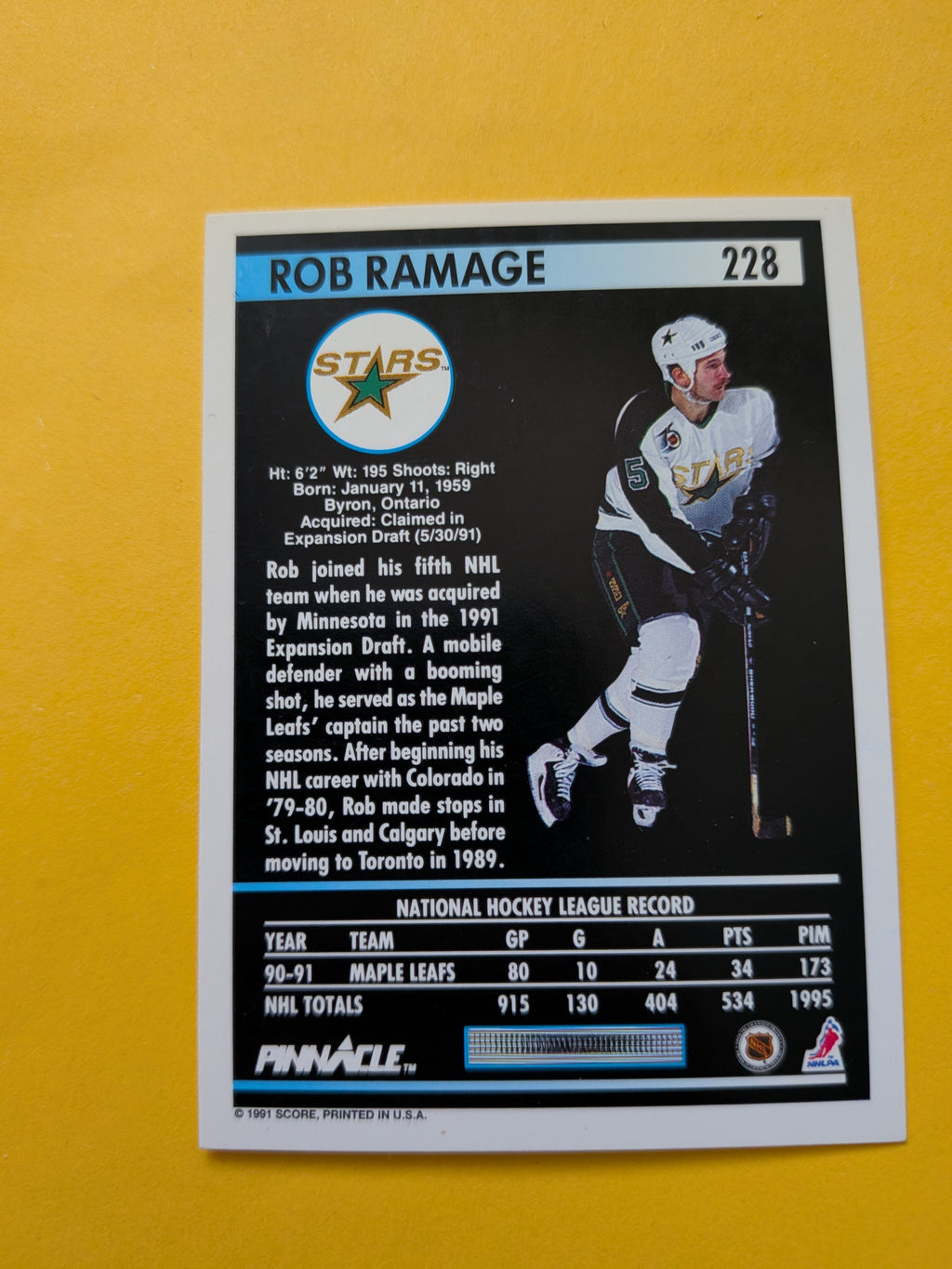 Rob Ramage Signed Minnesota North Stars Card A