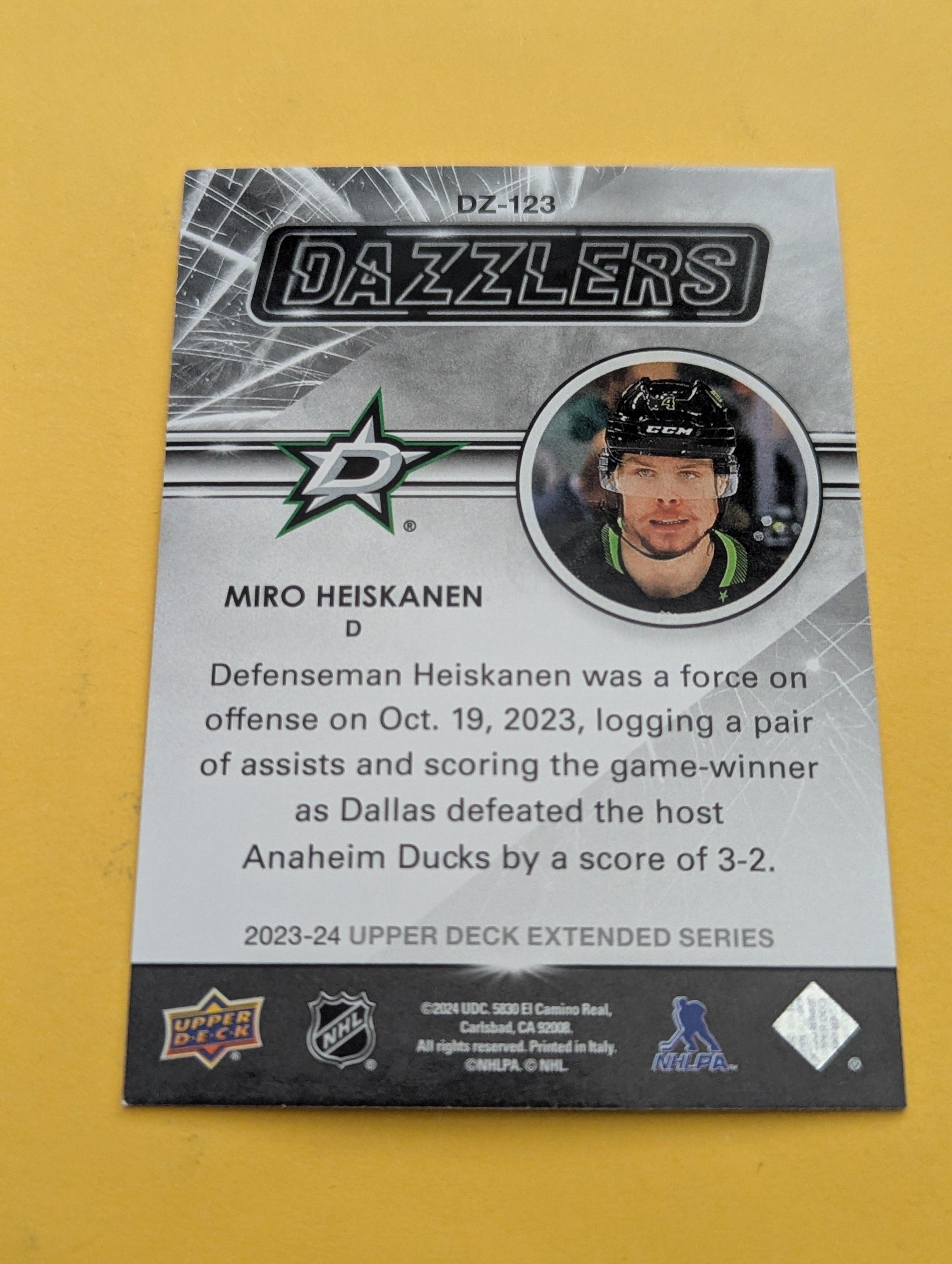 Miro Heiskanen 23-24 Upper Deck Dazzlers Green Card