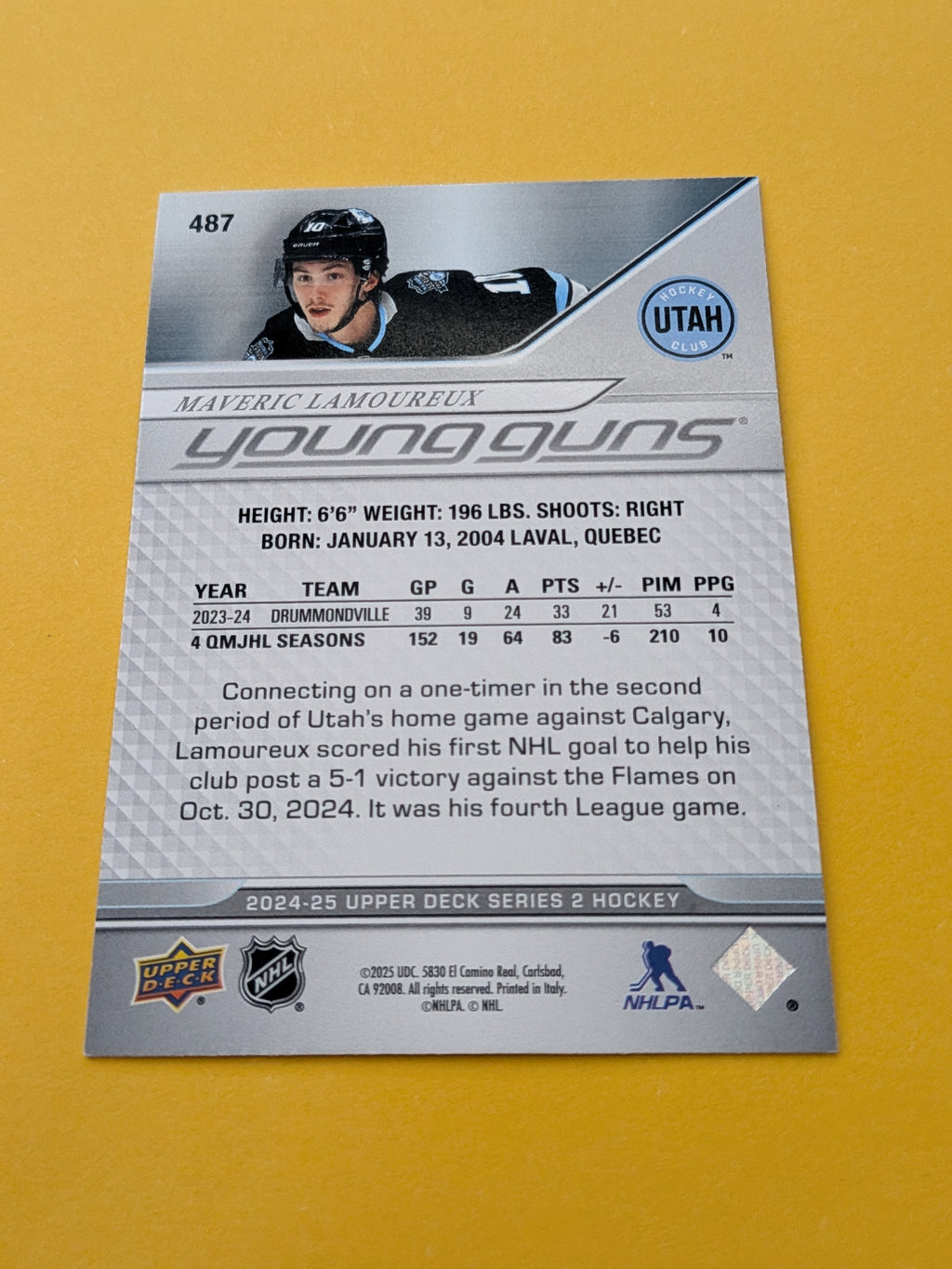 Maveric Lamoureux 24-25 Upper Deck Young Guns Rookie Card
