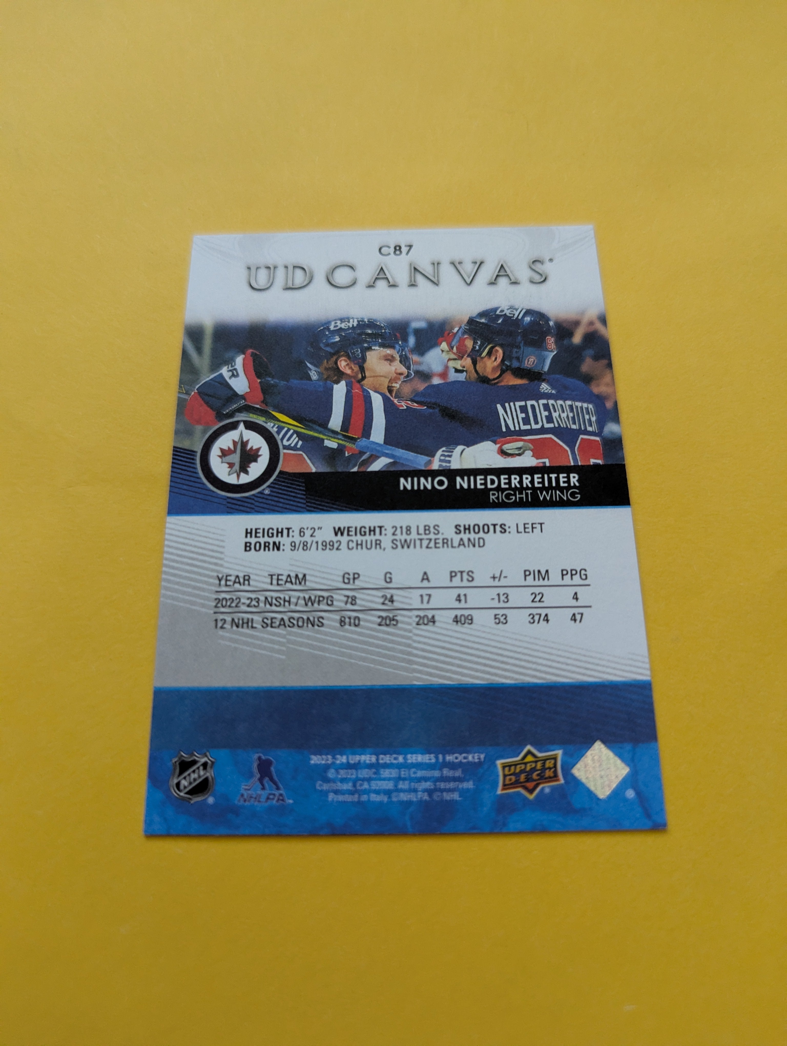Nino Niederreiter 23-24 Upper Deck UD Canvas Card