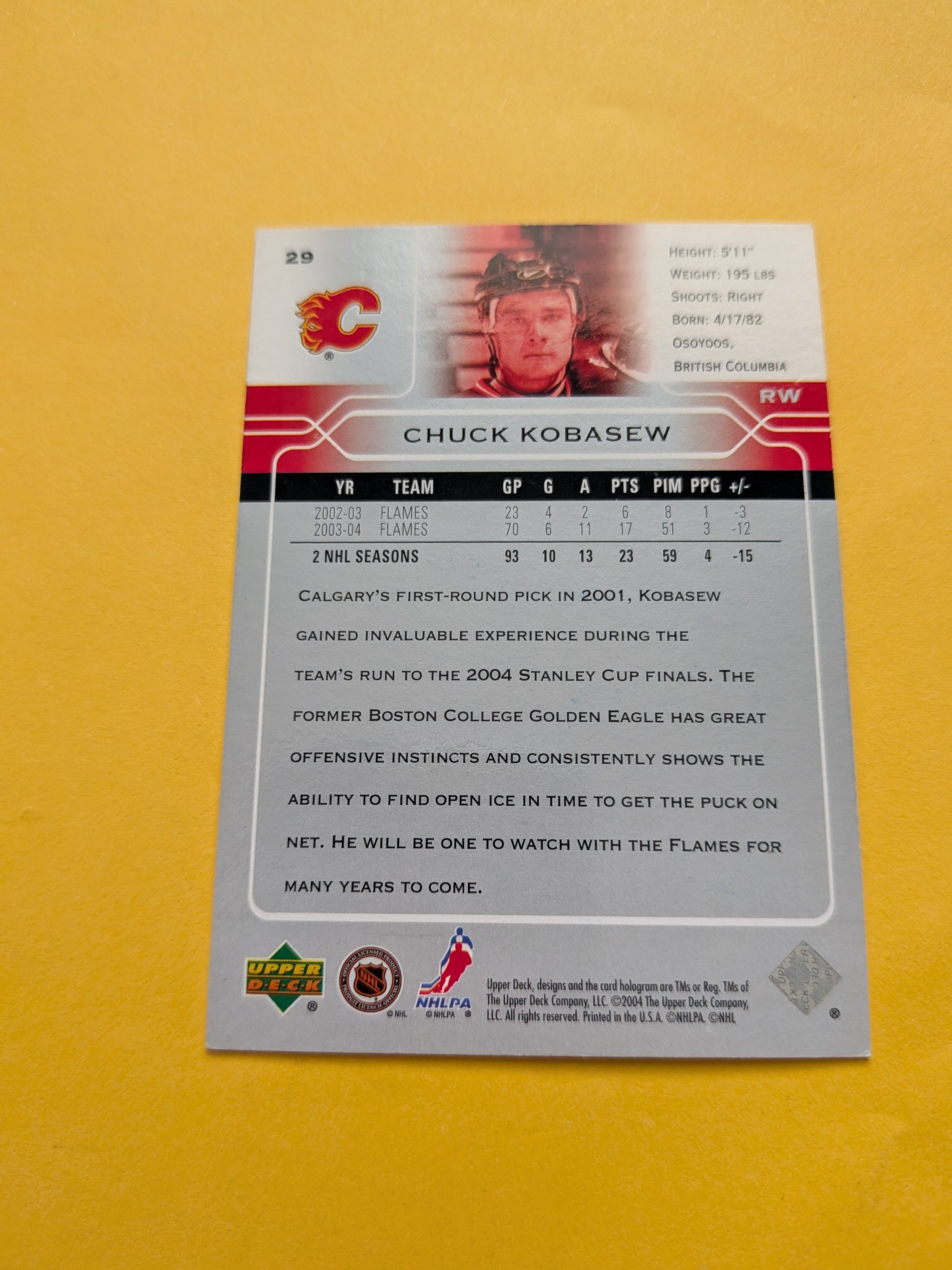 Chuck Kobasew Signed Calgary Flames Card E