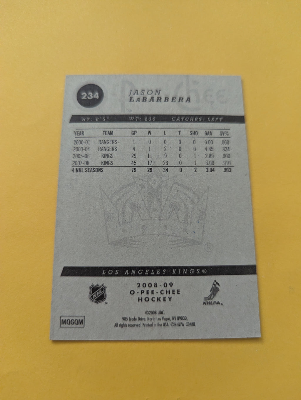 Jason LaBarbera Signed Los Angeles Kings Card