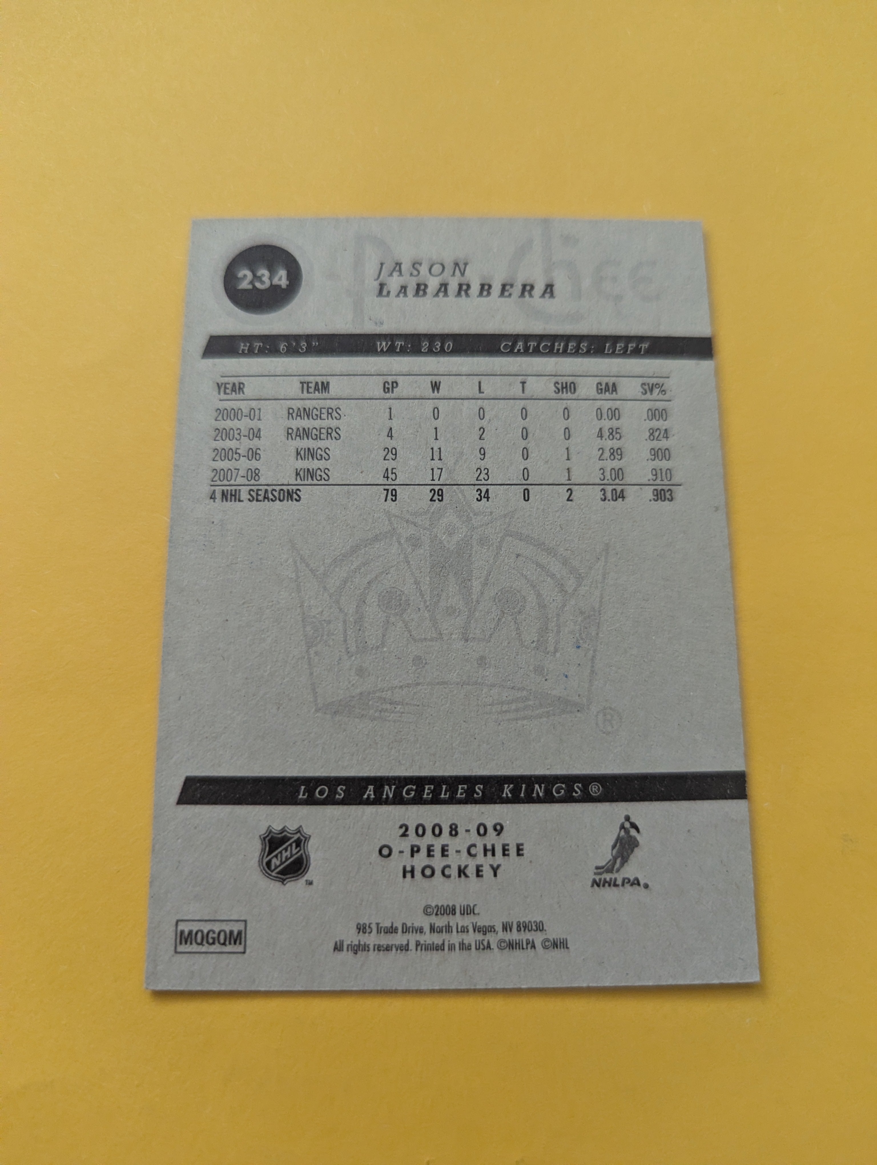 Jason LaBarbera Signed Los Angeles Kings Card