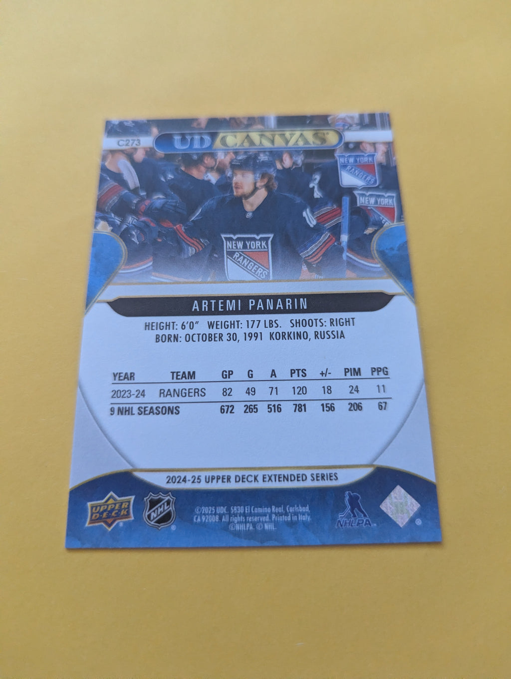 Artemi Panarin 24-25 Upper Deck UD Canvas Card