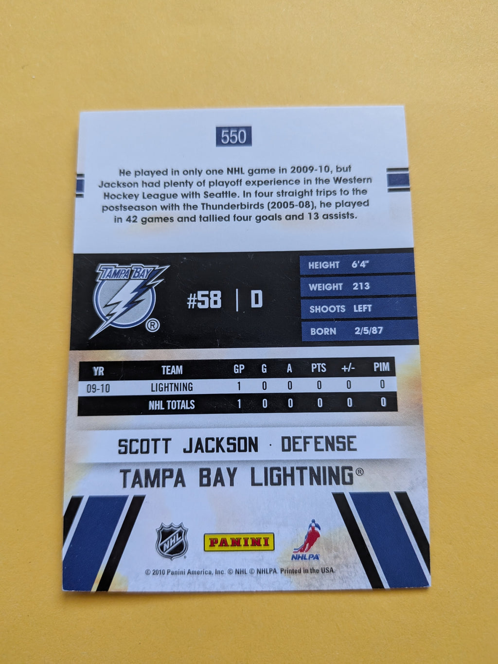 Scott Jackson Signed Tampa Bay Lightning Rookie Card A