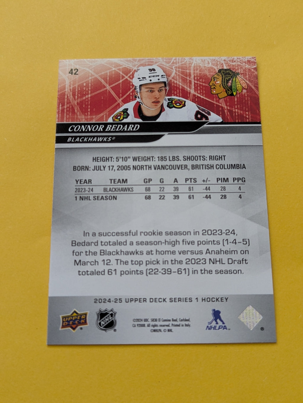 Connor Bedard 24-25 Upper Deck Card