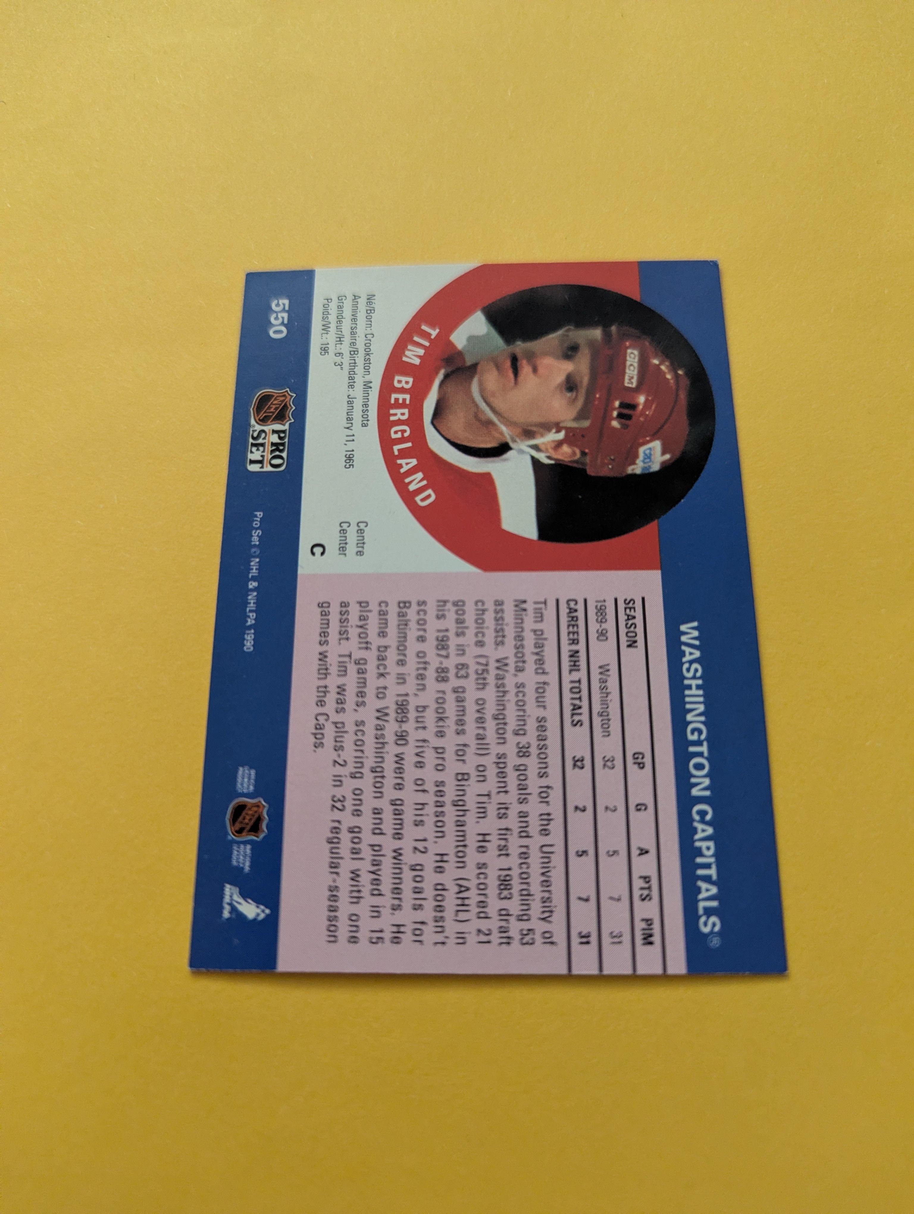 Tim Bergland Signed Washington Capitals Card