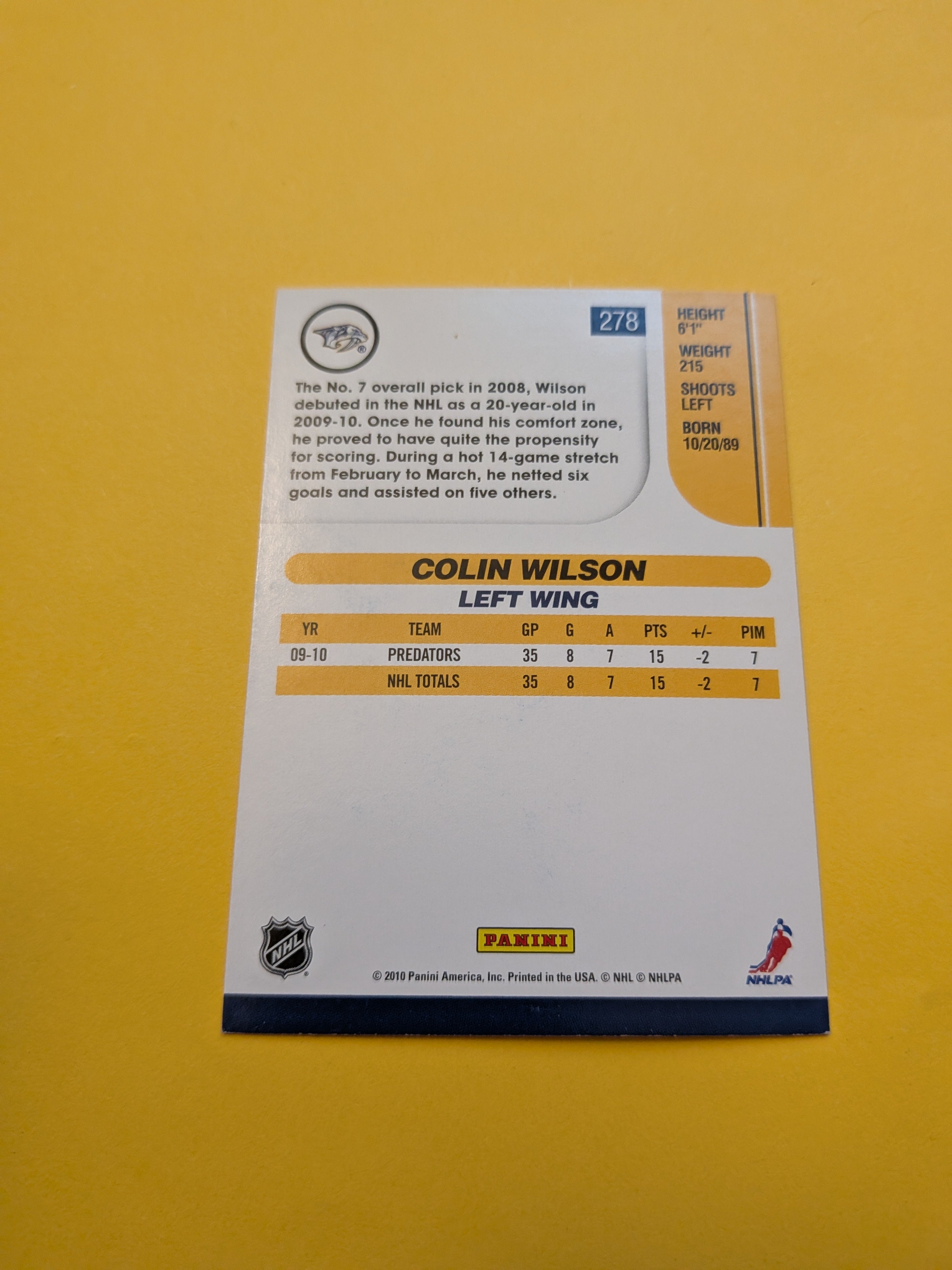 Colin Wilson Signed Nashville Predators Card N