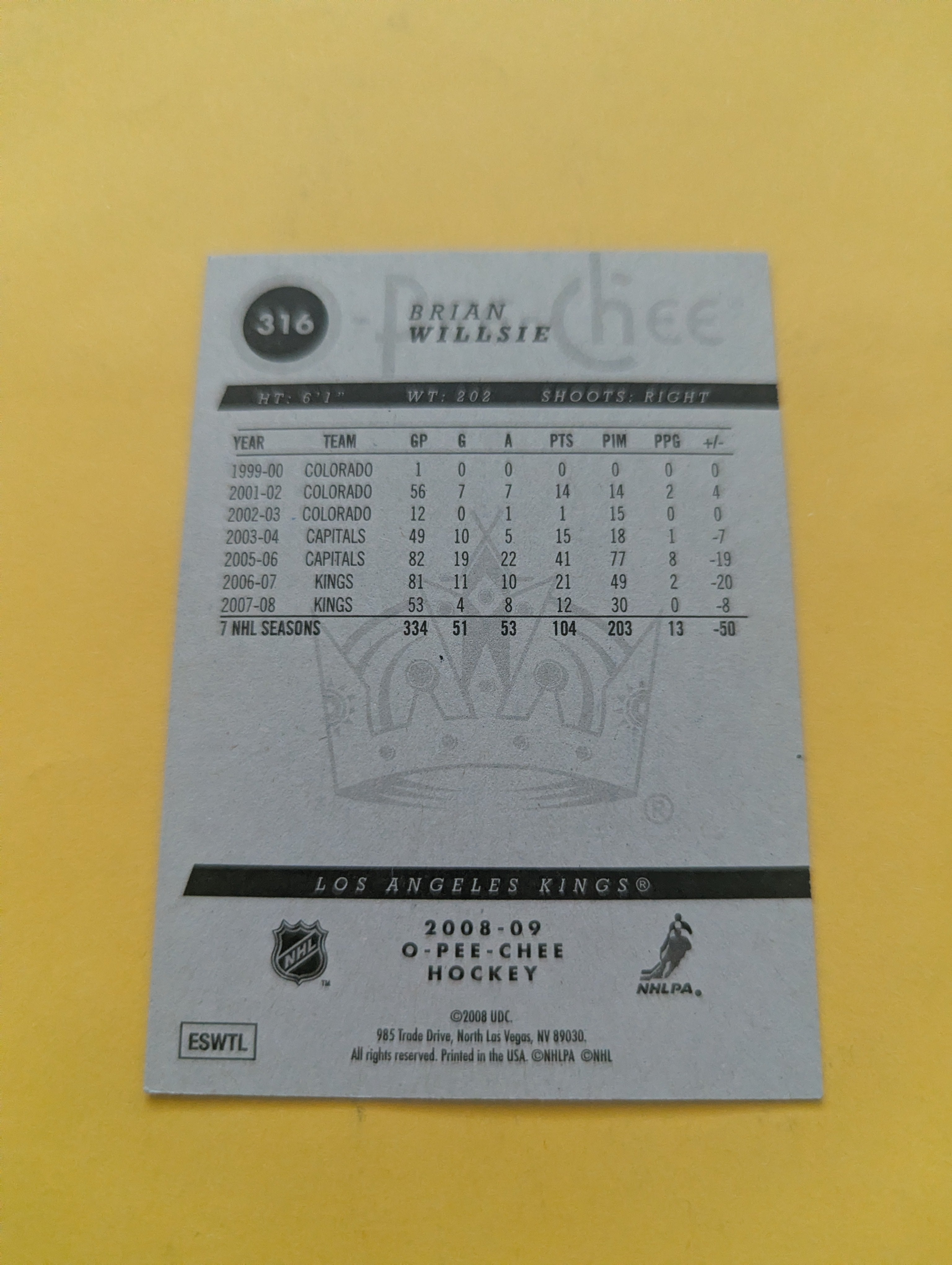 Brian Willsie Signed Los Angeles Kings Card