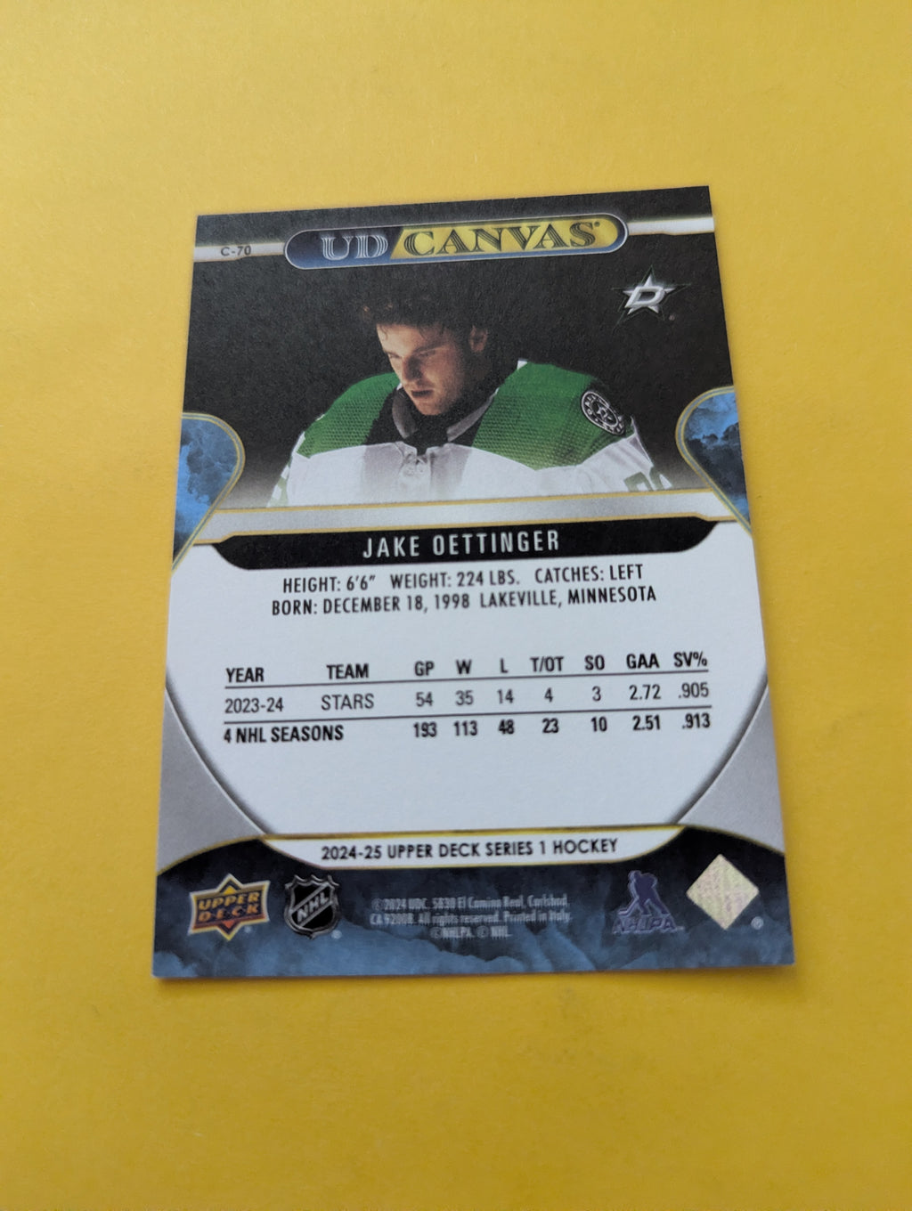 Jake Oettinger 24-25 Upper Deck UD Canvas Card
