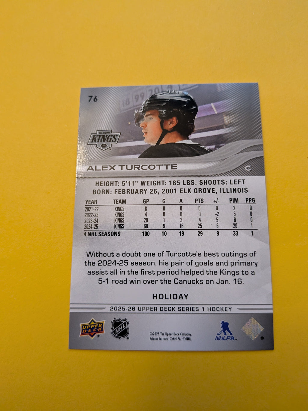 Alex Turcotte 25-26 Upper Deck Green Holiday Card