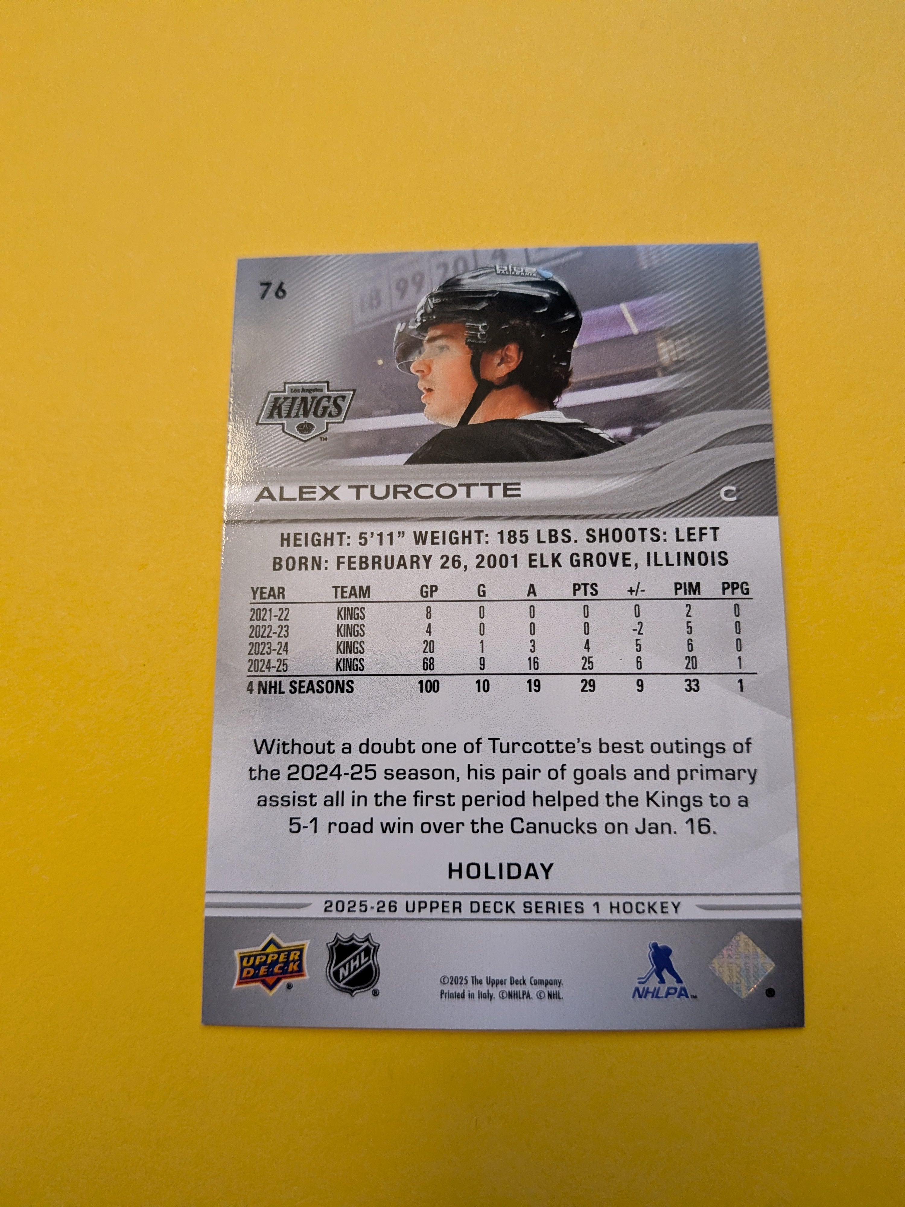 Alex Turcotte 25-26 Upper Deck Green Holiday Card