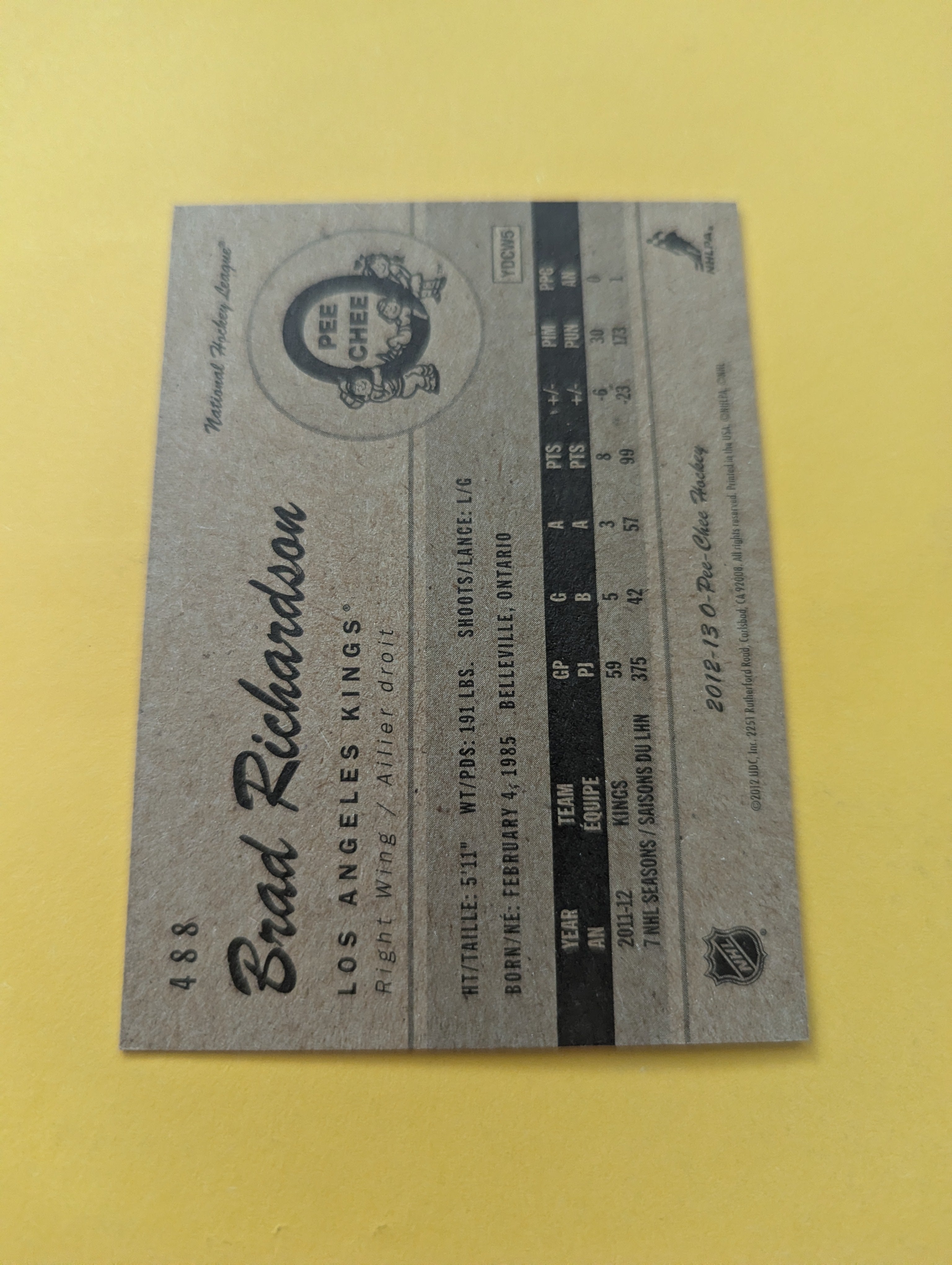 Brad Richardson Signed Los Angeles Kings Card