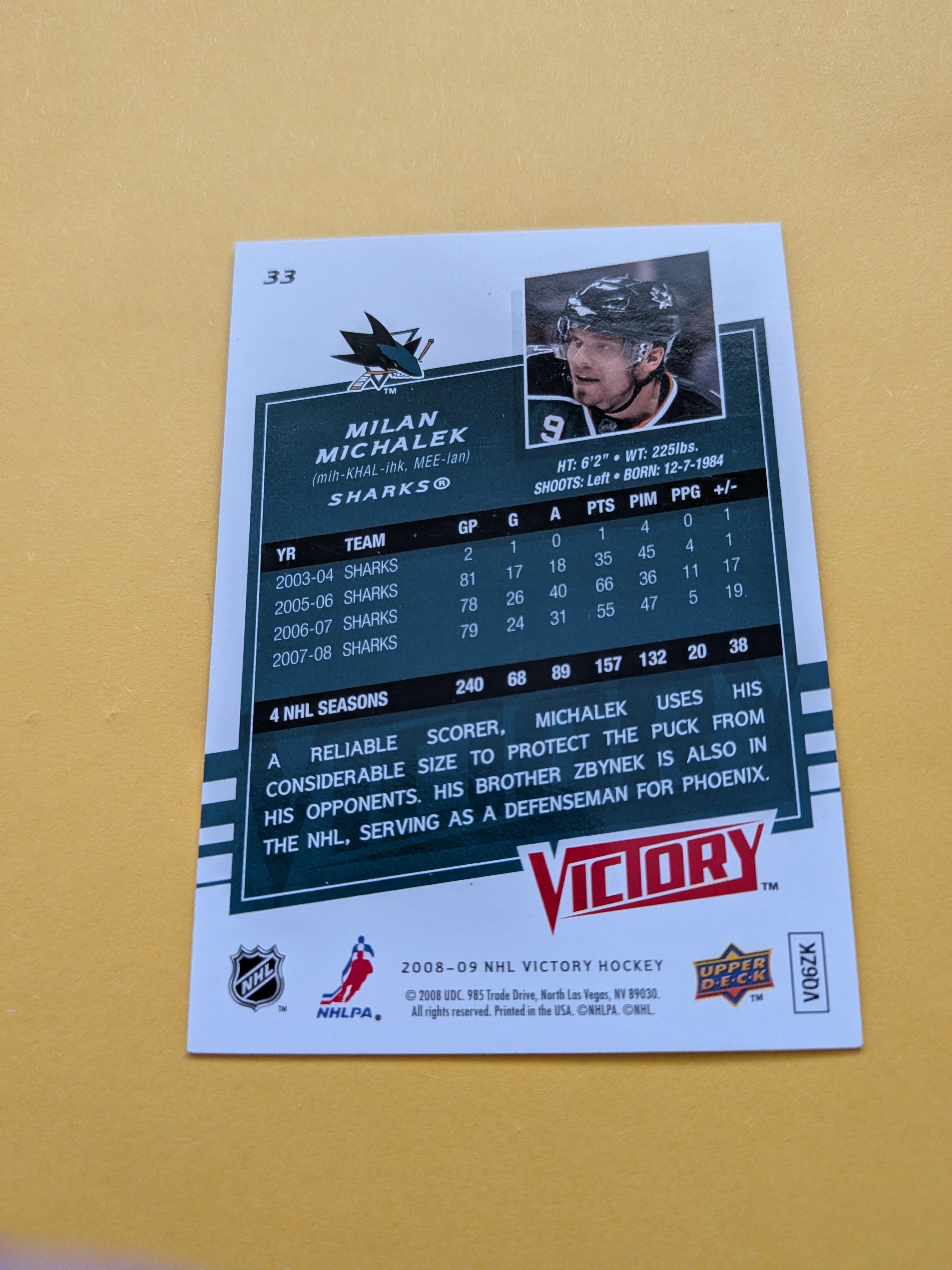 Milan Michalek Signed San Jose Sharks Card I