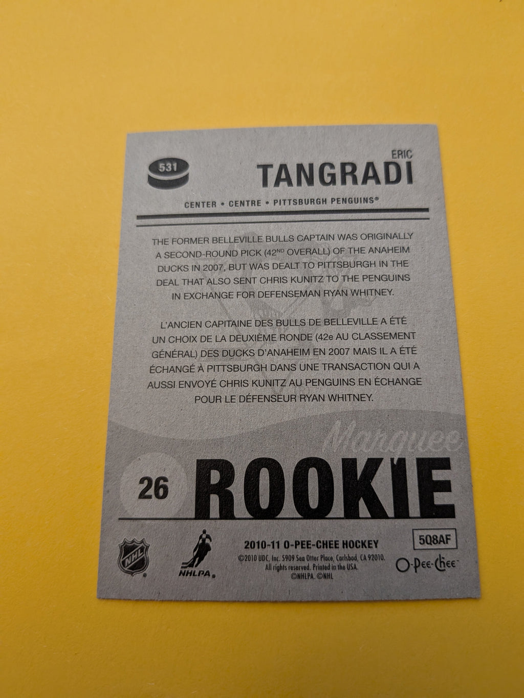 Eric Tangradi Signed Pittsburgh Penguins Rookie Card A