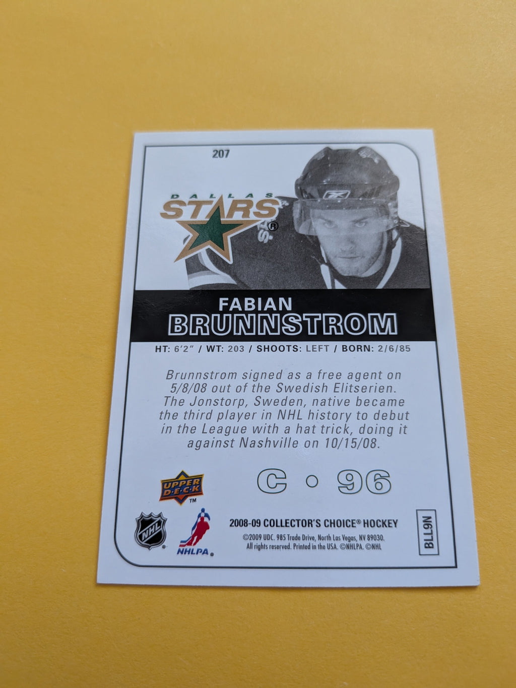 Fabian Brunnstrom Signed Dallas Stars Rookie Card C