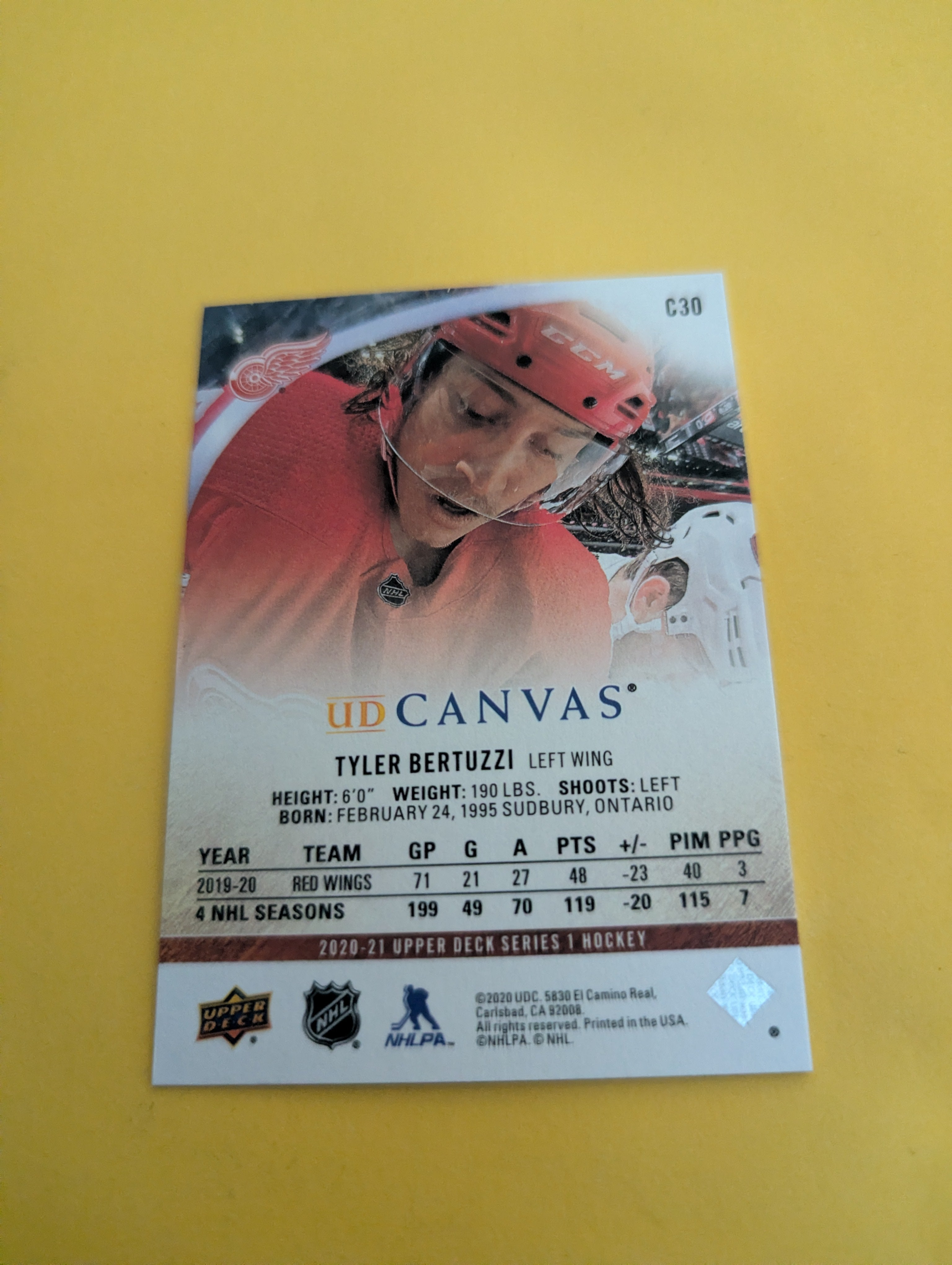 Tyler Bertuzzi 20-21 Upper Deck UD Canvas Card