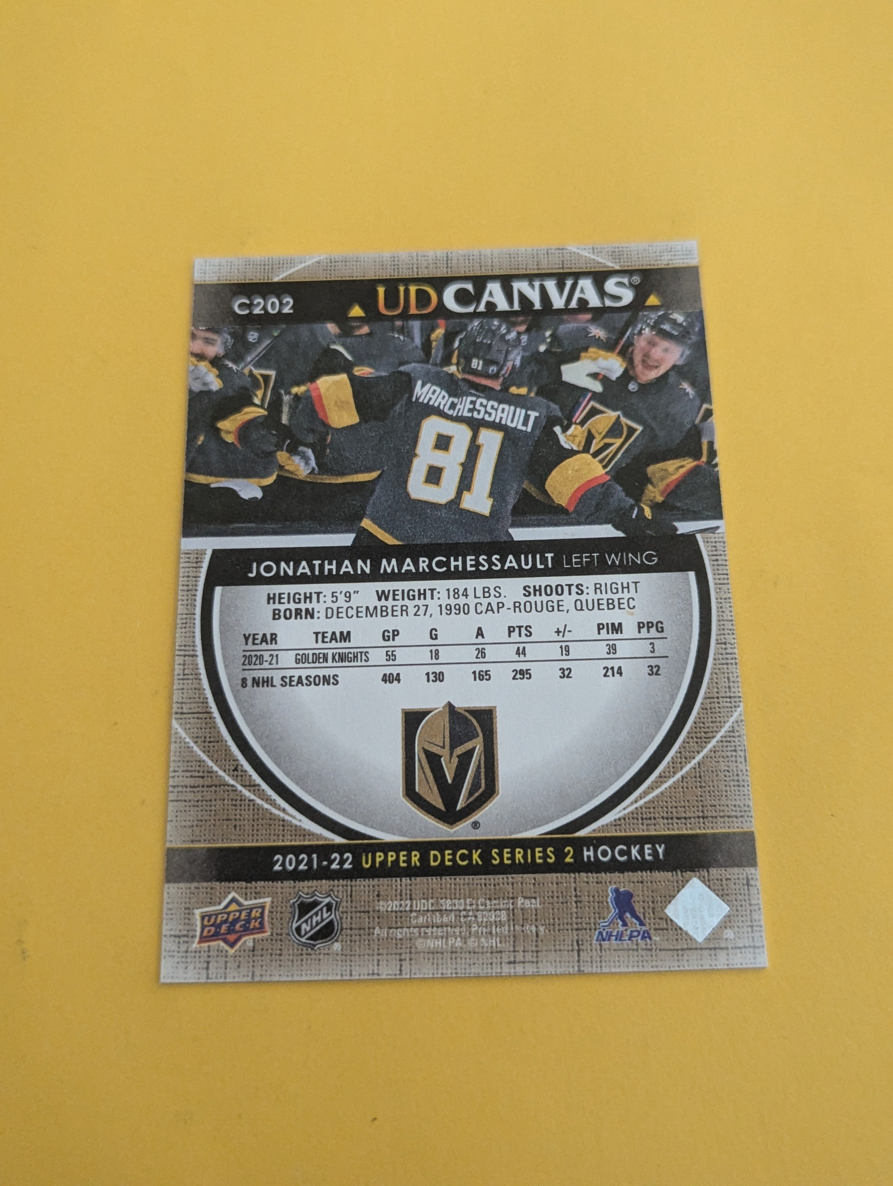 Jonathan Marchessault 21-22 Upper Deck UD Canvas Card