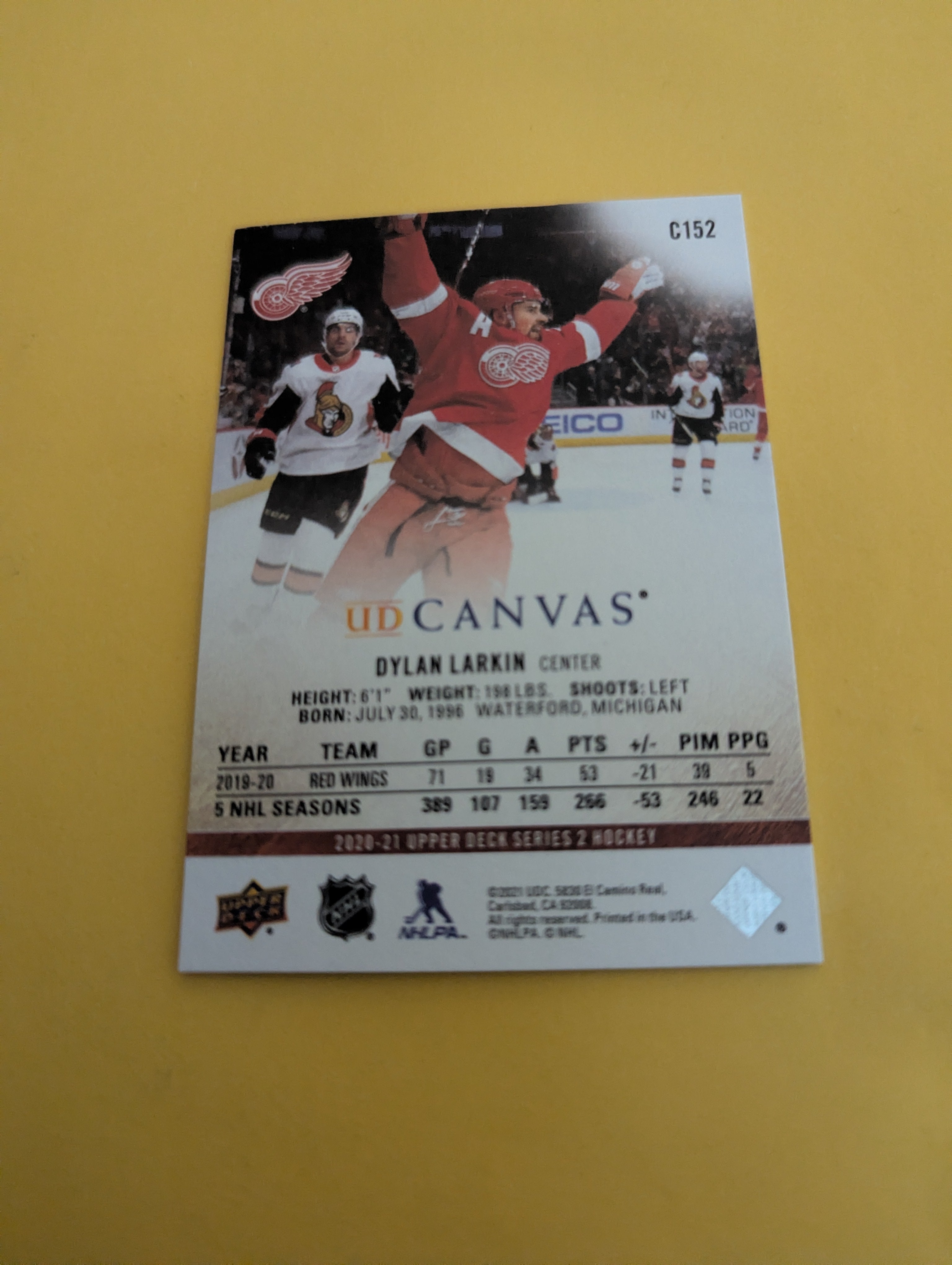 Dylan Larkin 20-21 Upper Deck UD Canvas Card
