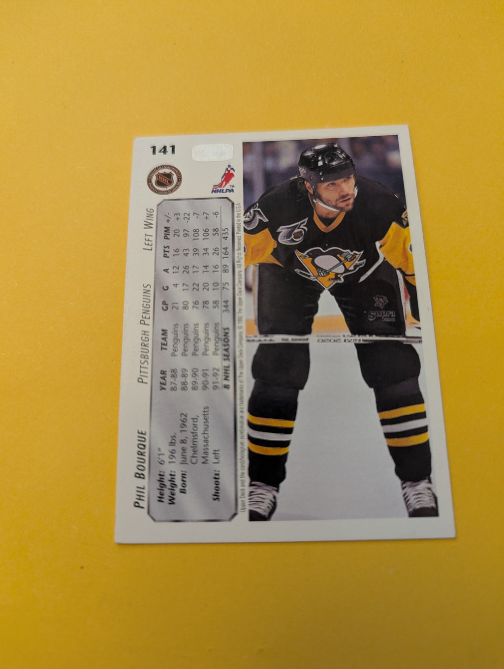 Phil Bourque Signed Pittsburgh Penguins Card