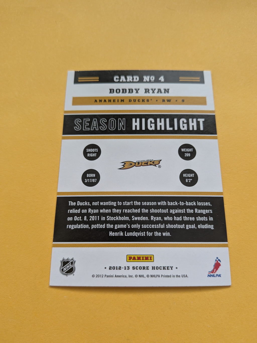 Bobby Ryan Signed Anaheim Ducks Card E