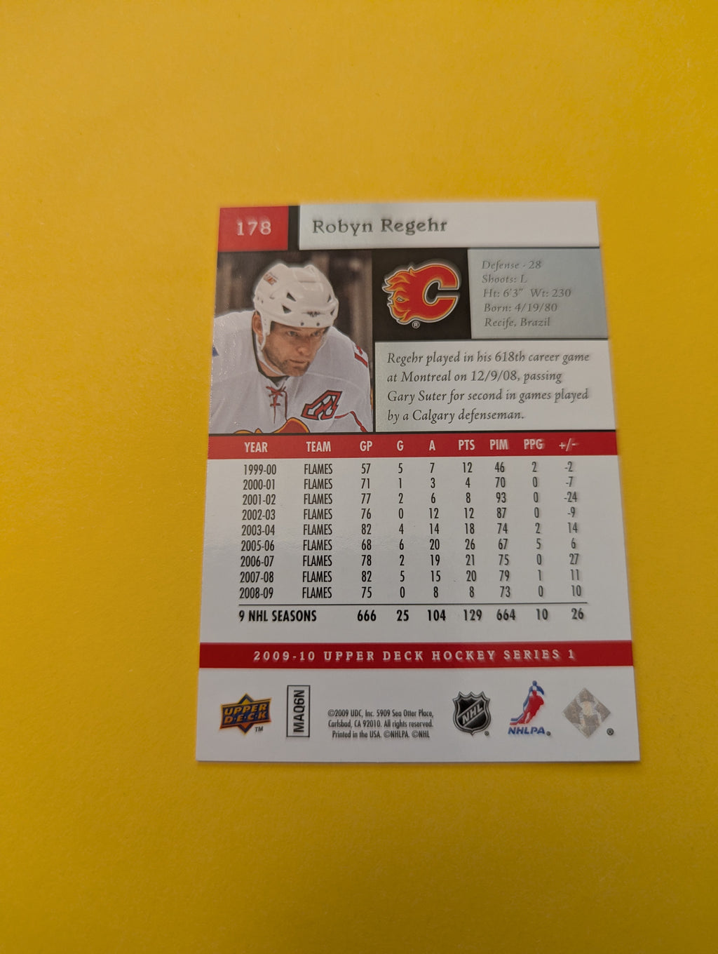 Robyn Regehr Signed Calgary Flames Card