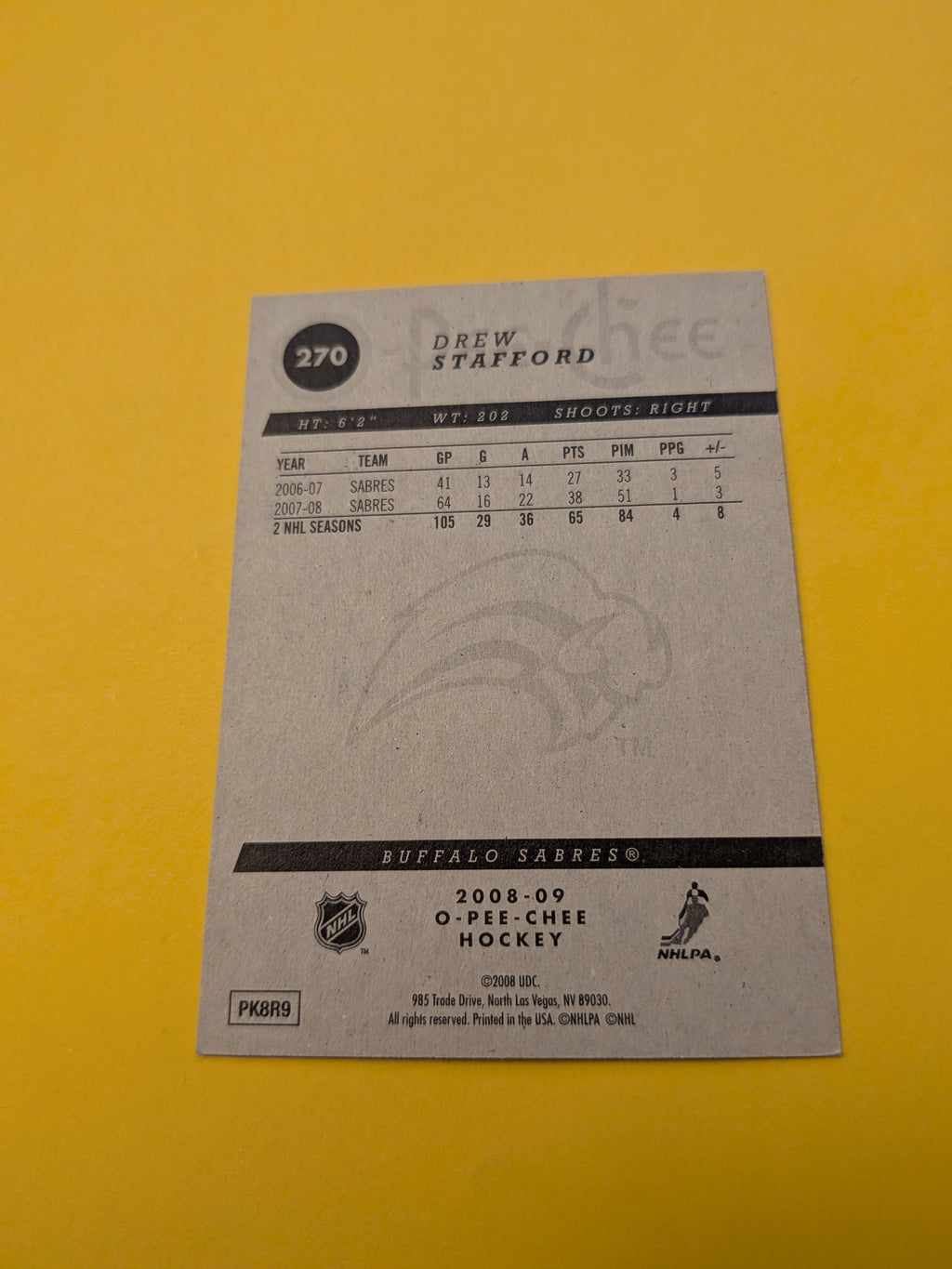 Drew Stafford Signed Buffalo Sabres Card D
